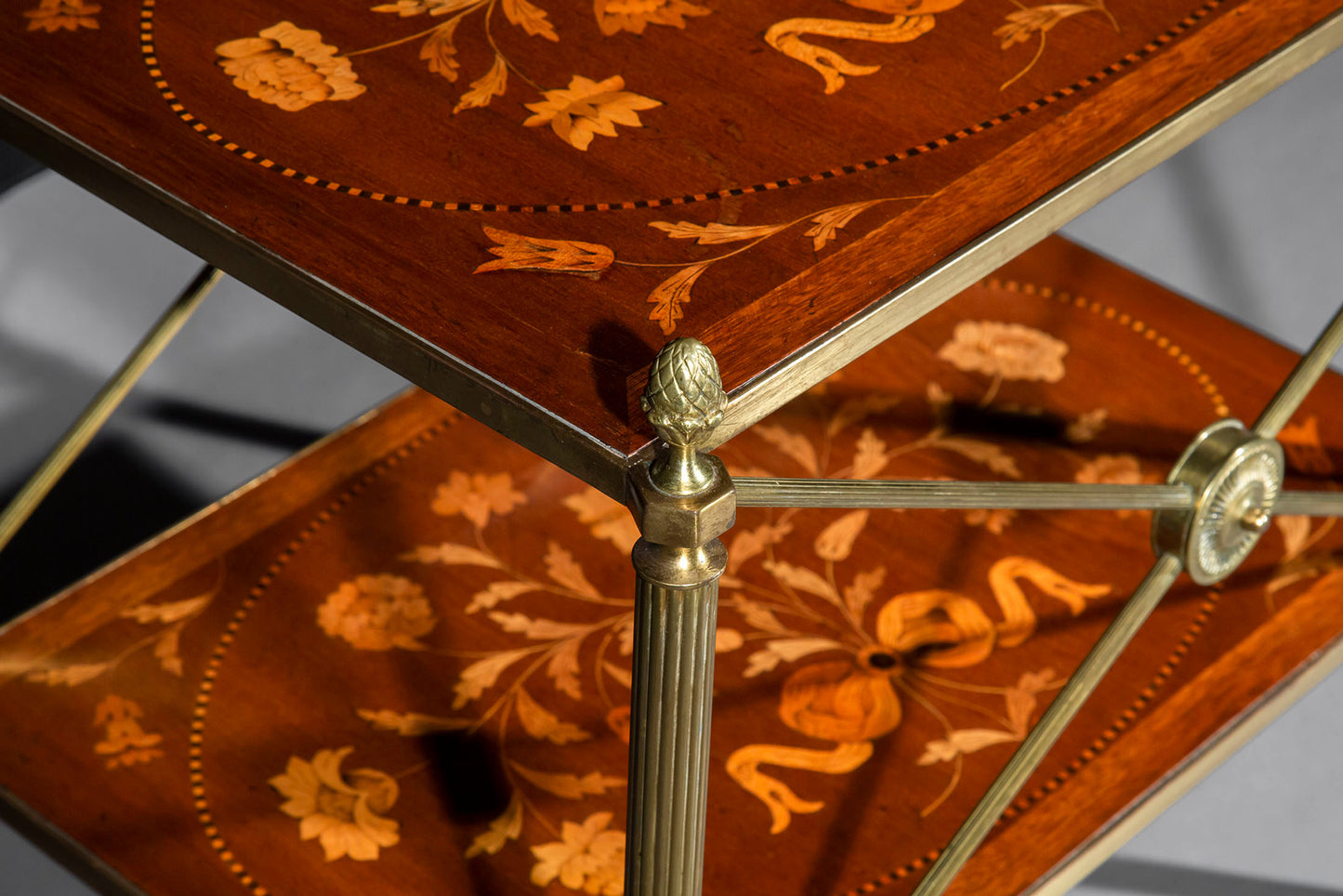 Pair of Brass and Marquetry Tables in the manner of Mallett