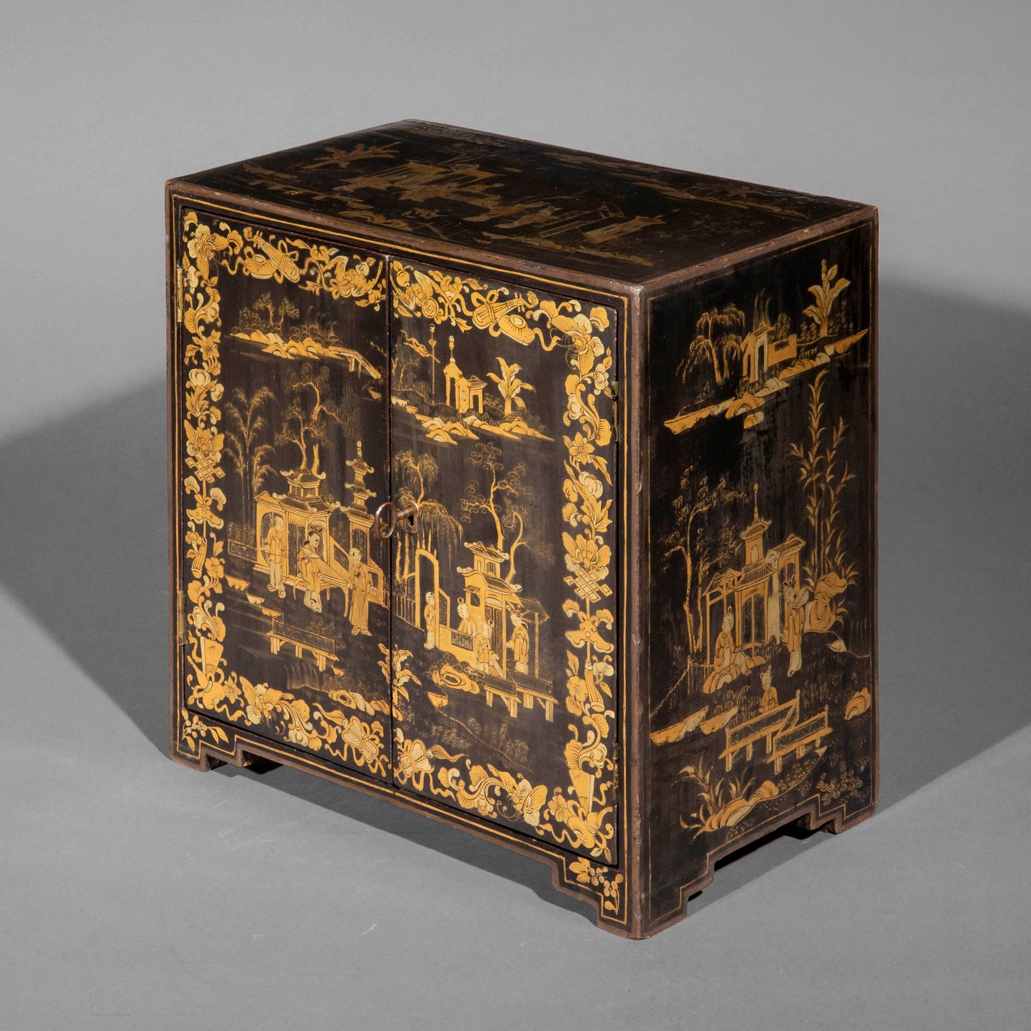 Antique Chinoiserie Black Lacquer Jewellery Cabinet