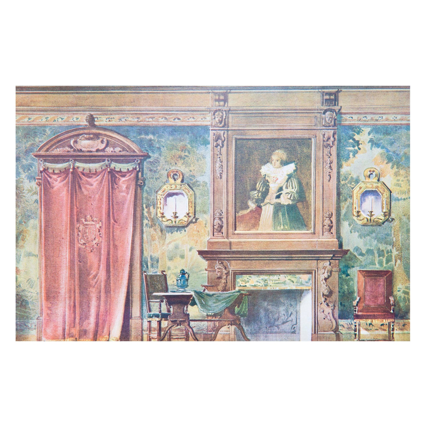 Set of Eight Antique French Interior Decor Prints