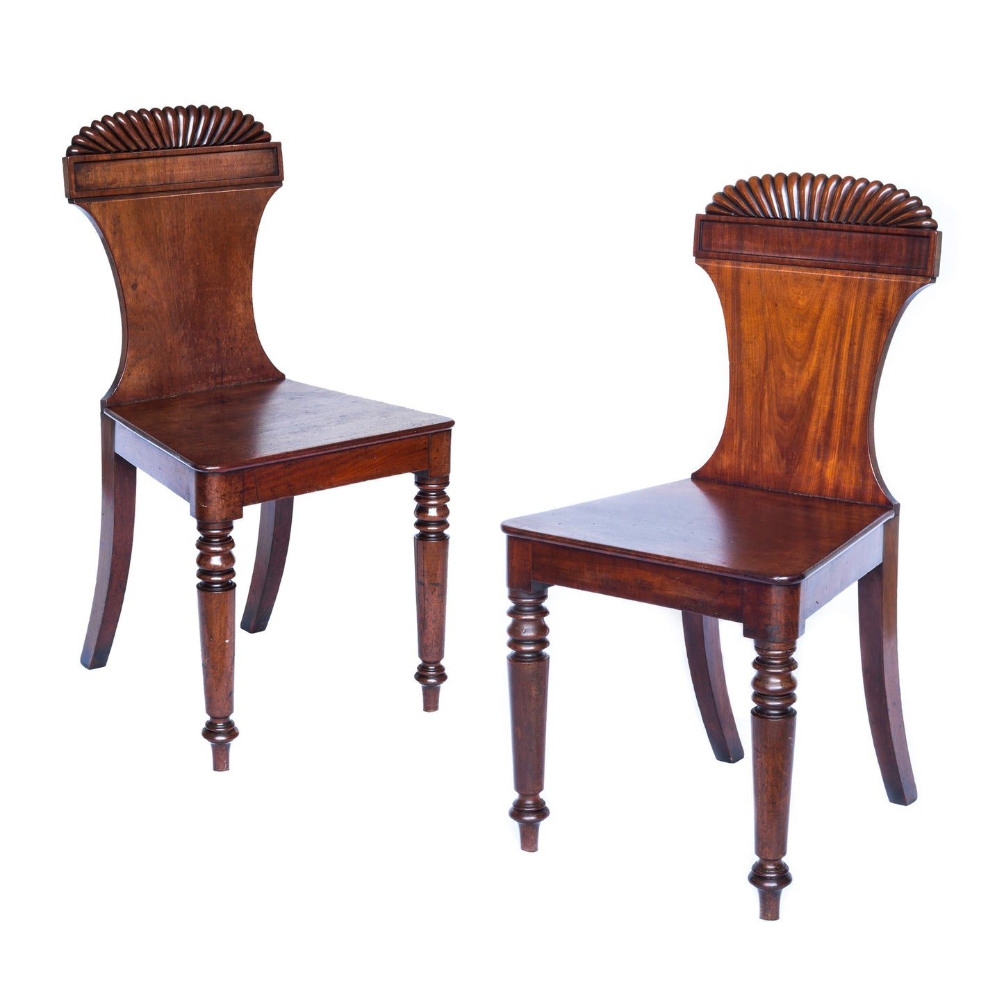 Fine Pair of Regency Figured Mahogany Hall Chairs