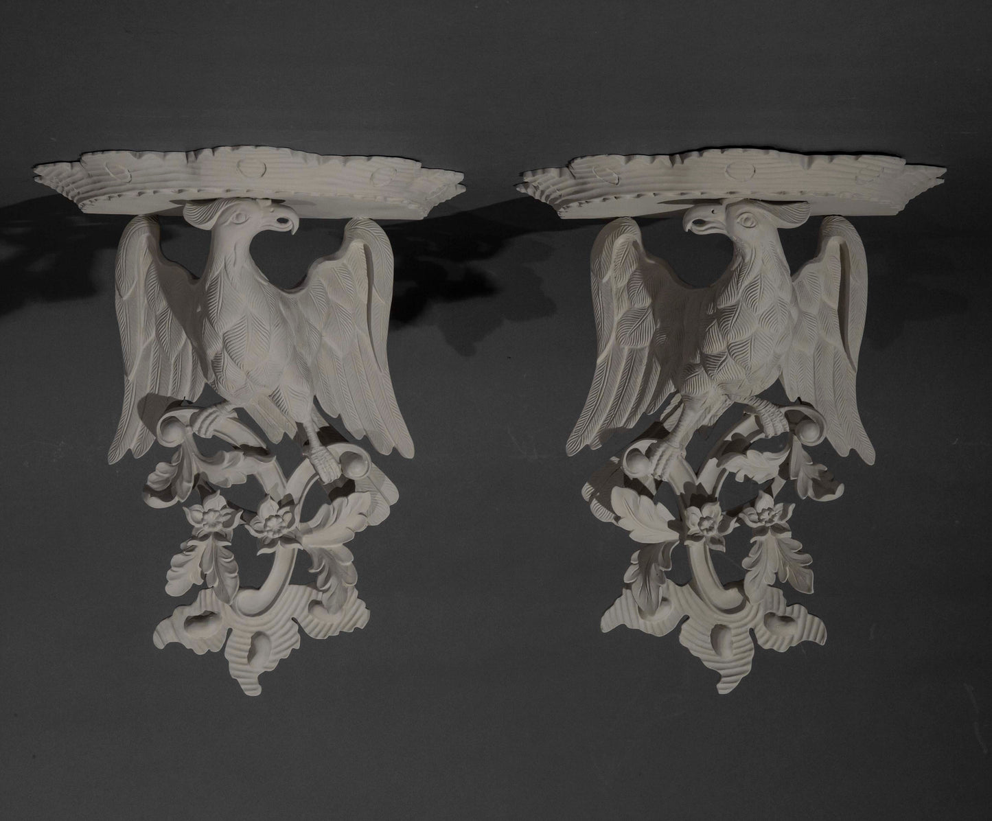Pair of Chinoiserie Grey Painted Wall Brackets