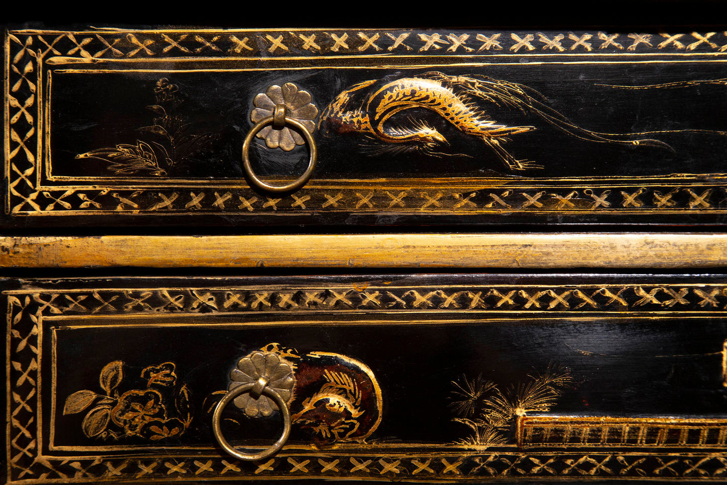 Antique Chinoiserie Black Lacquer Cabinet on Stand, 19th Century