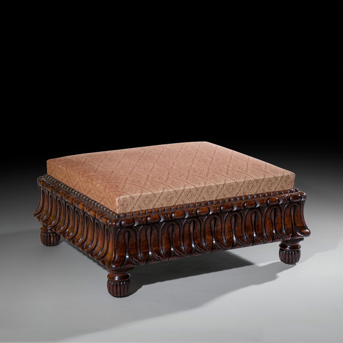Large Regency Carved Rosewood Ottoman Stool