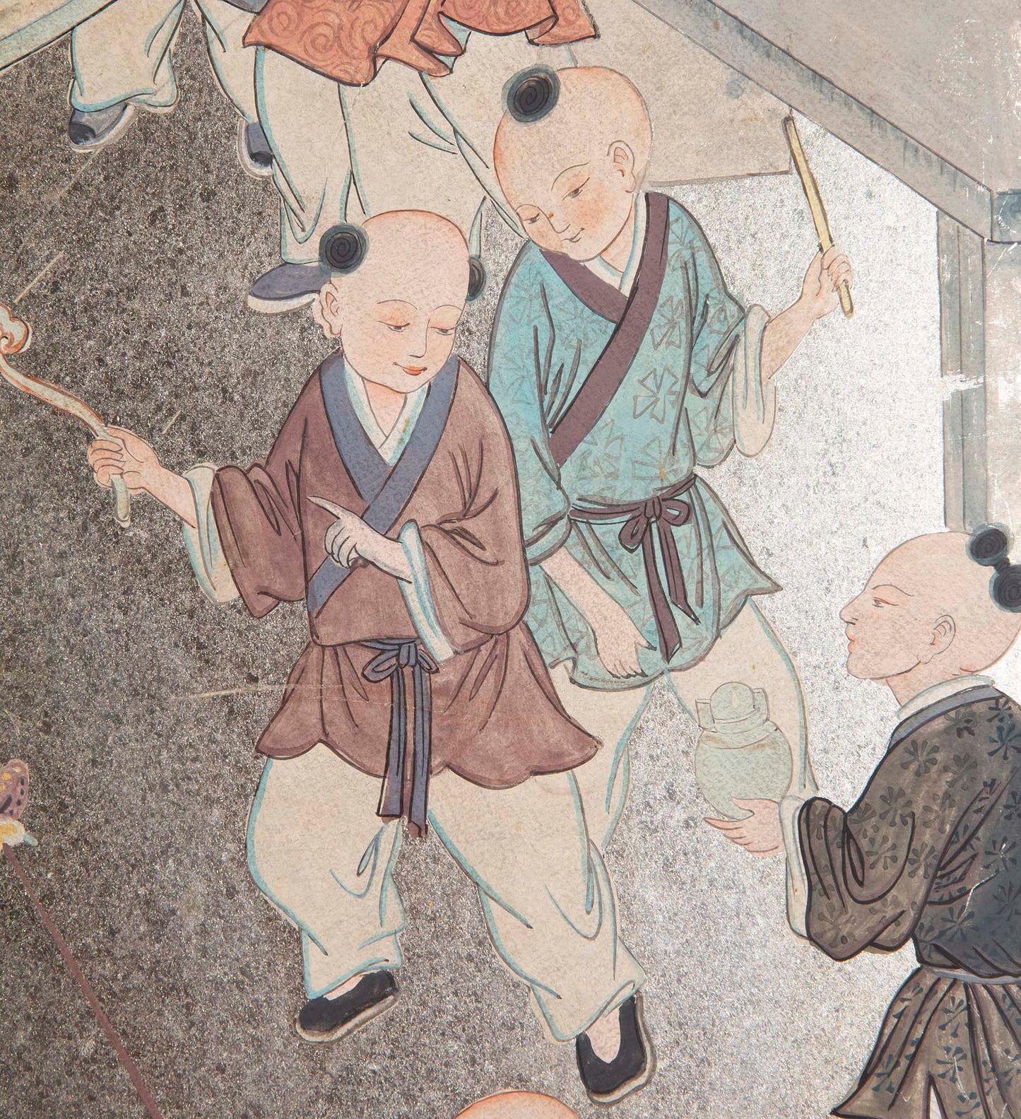 Fine Chinese Silvered and Hand-Painted 'One Hundred Boys' Screen