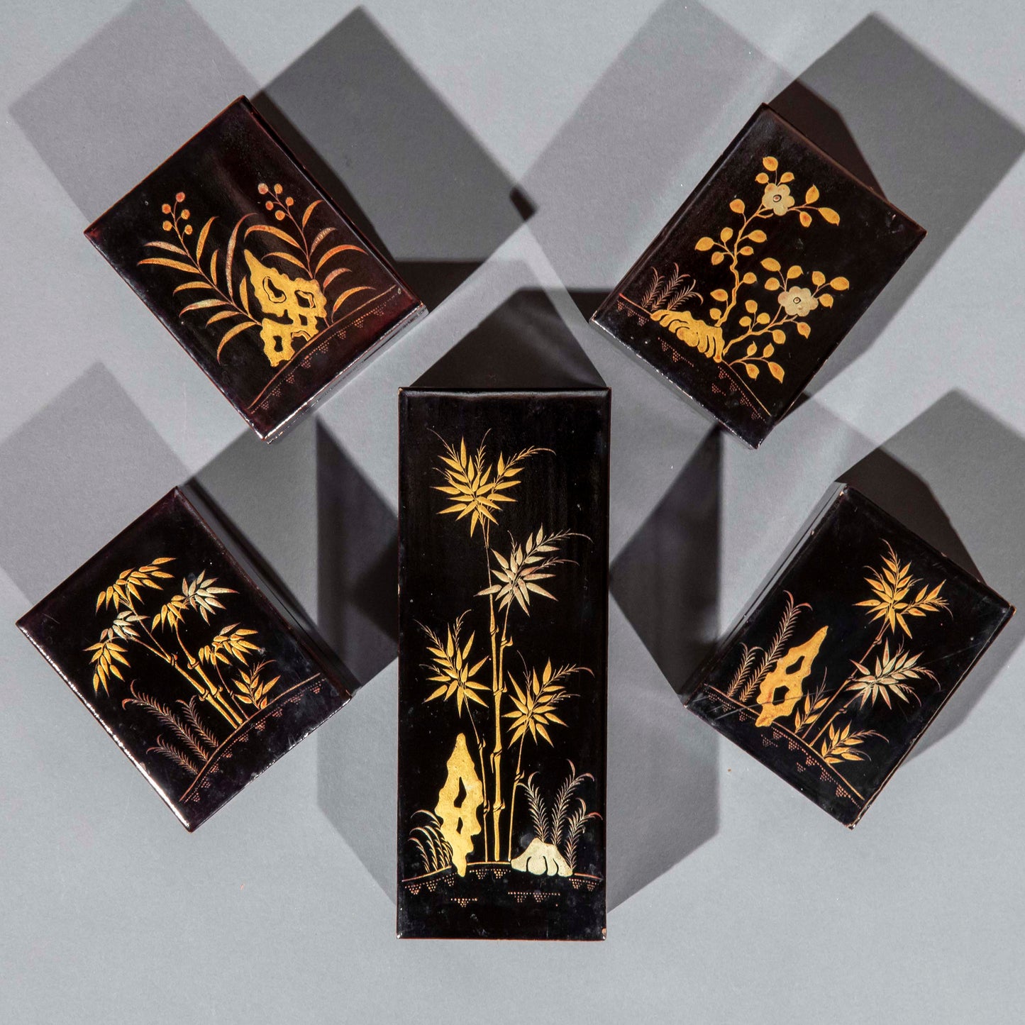 Set of Five Chinese Export Lacquer Boxes