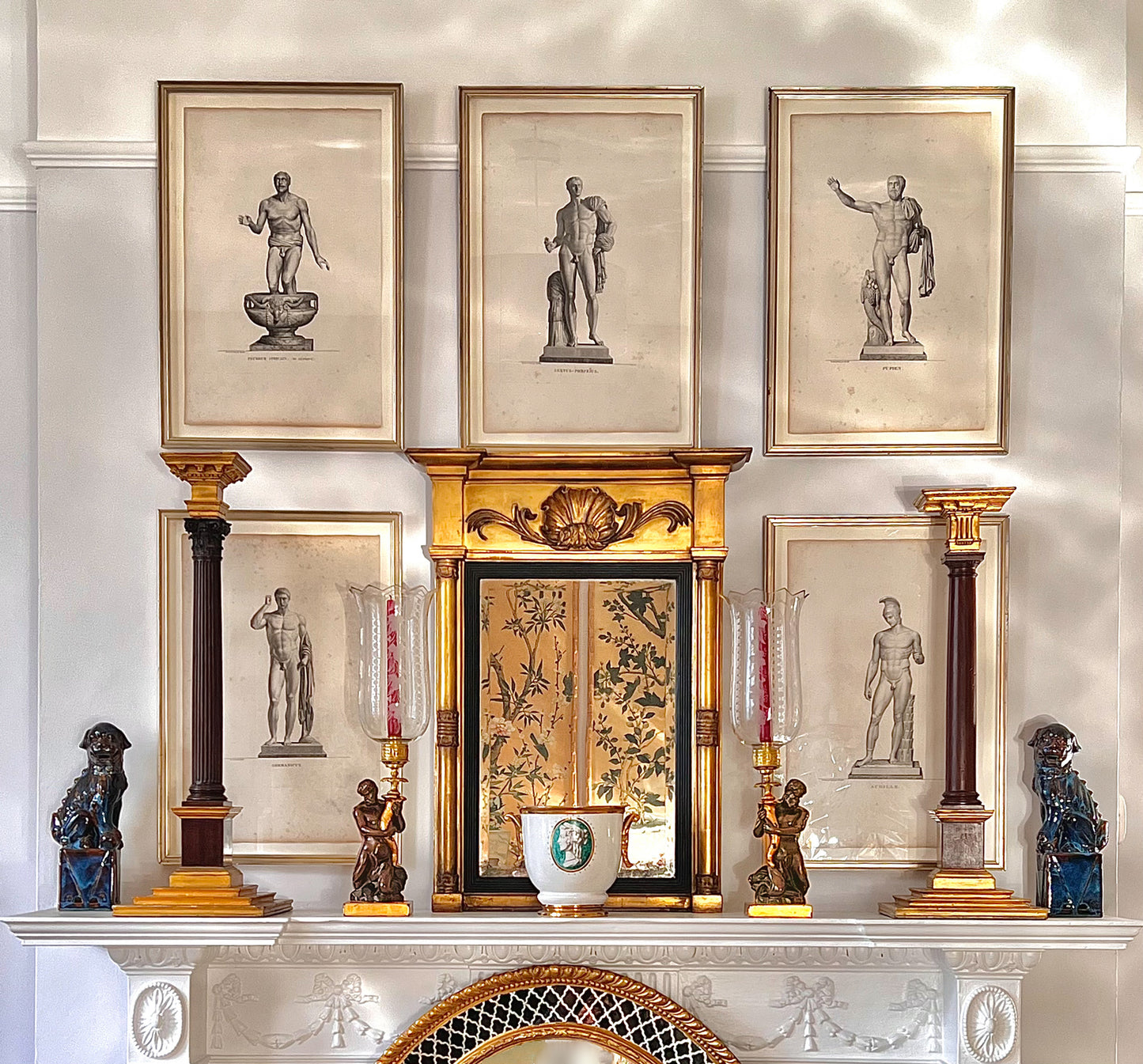 Pair of Early 19th Century Triton Candlesticks Storm Lanterns by Wood & Caldwell