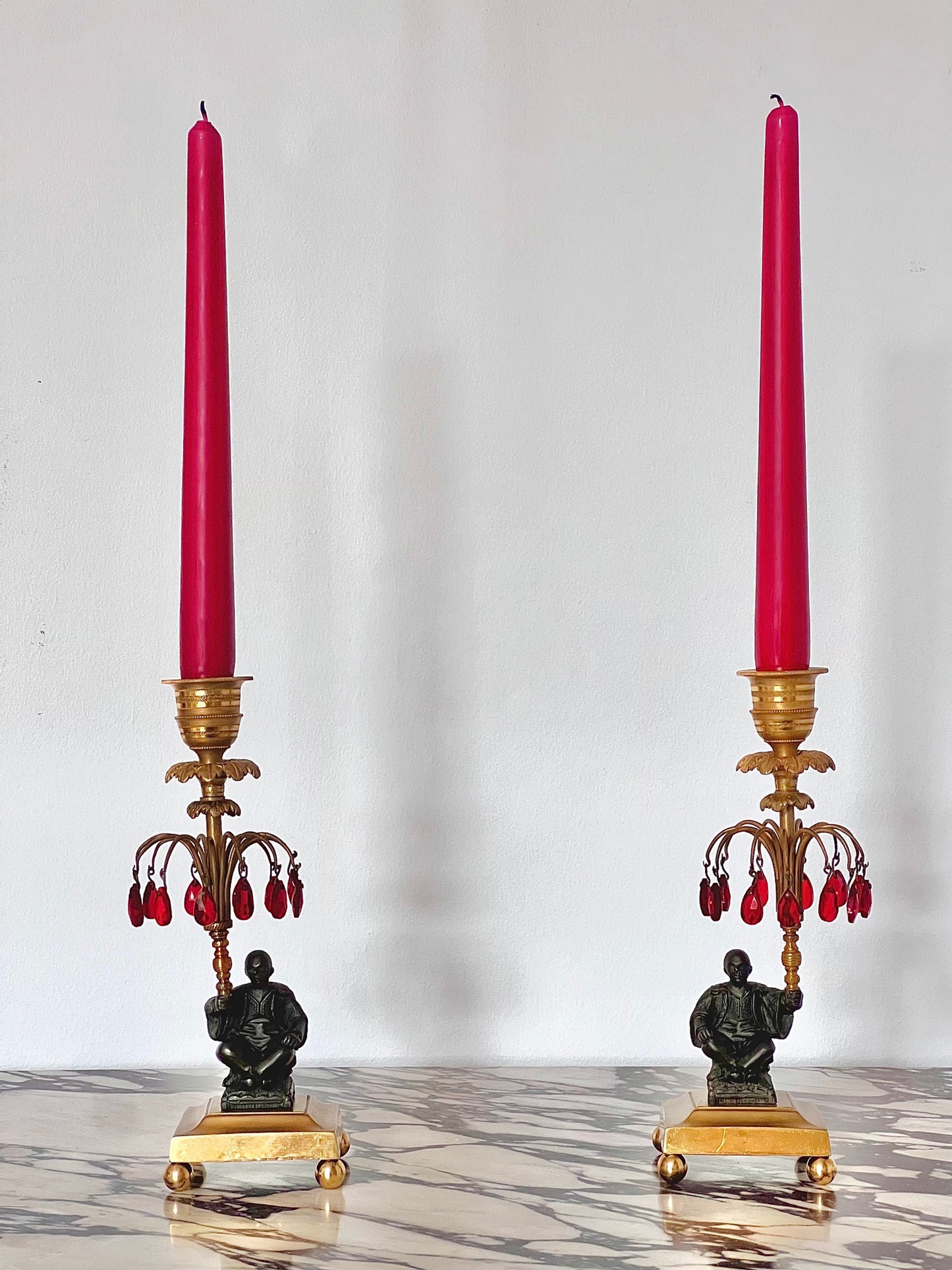 Pair of Early 19th Century Chinoiserie Candlesticks