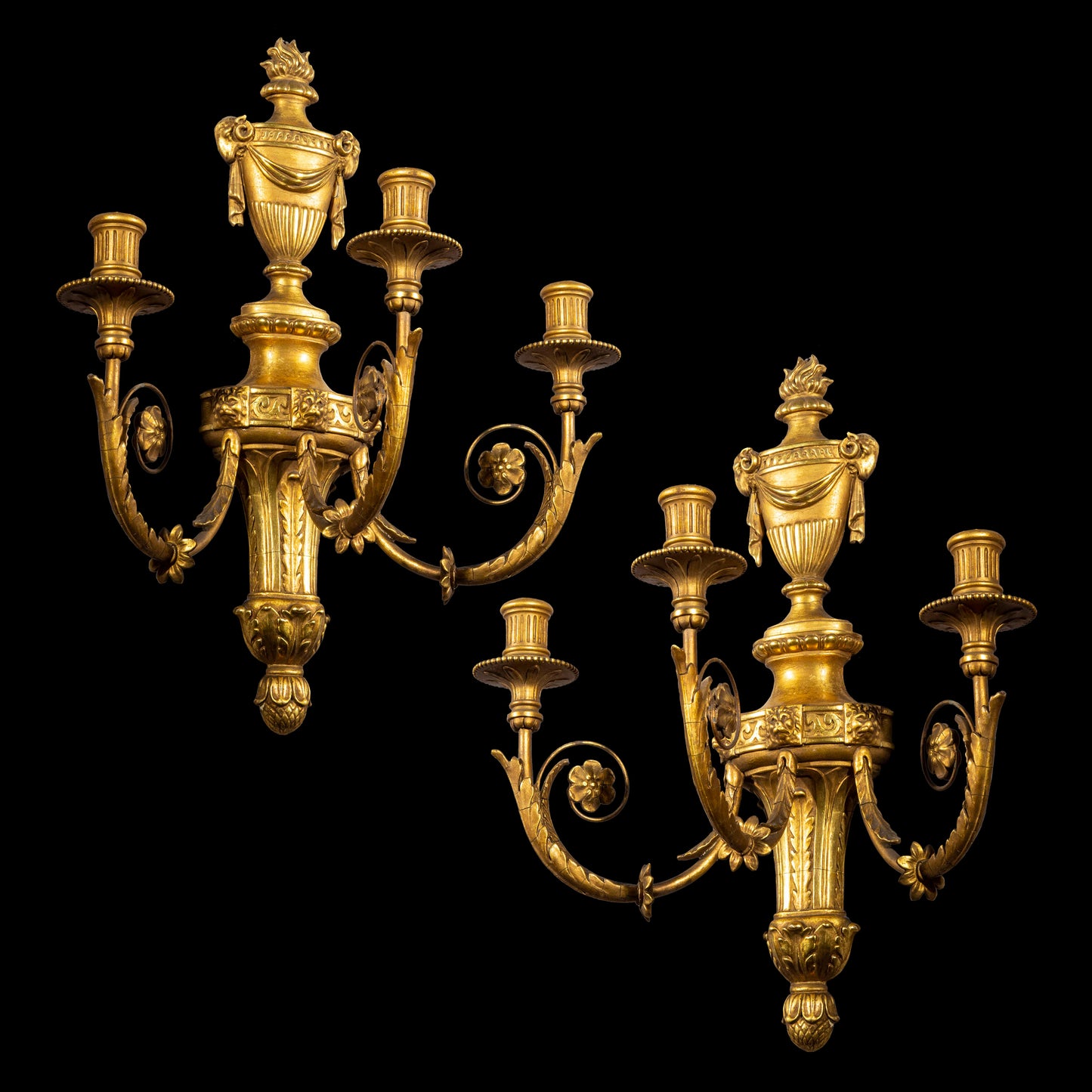 Pair of Robert Adam Style Giltwood Wall Sconces