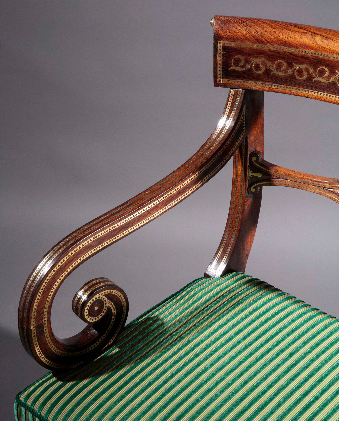 Large Regency Brass Inlaid Armchair, Attributed to George Oakley