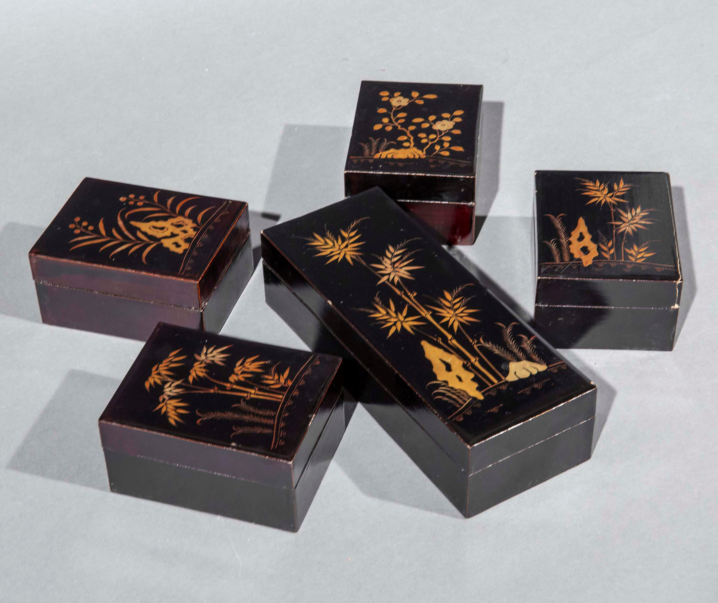 Set of Five Chinese Export Lacquer Boxes