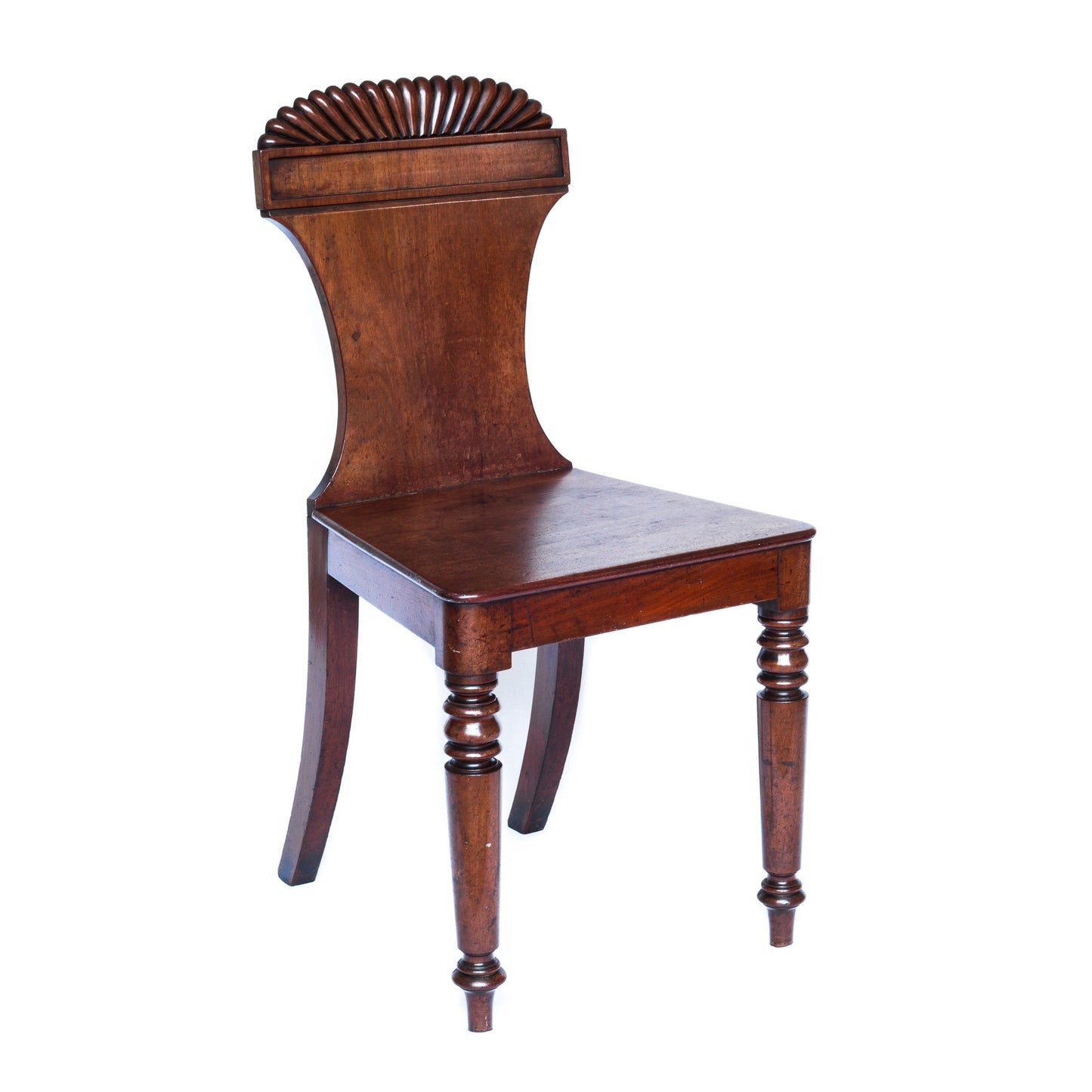 Fine Pair of Regency Figured Mahogany Hall Chairs