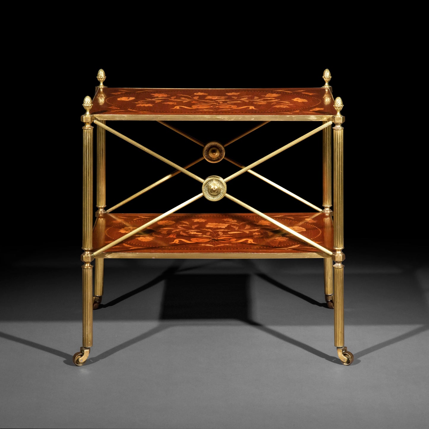Pair of Brass and Marquetry Tables in the manner of Mallett
