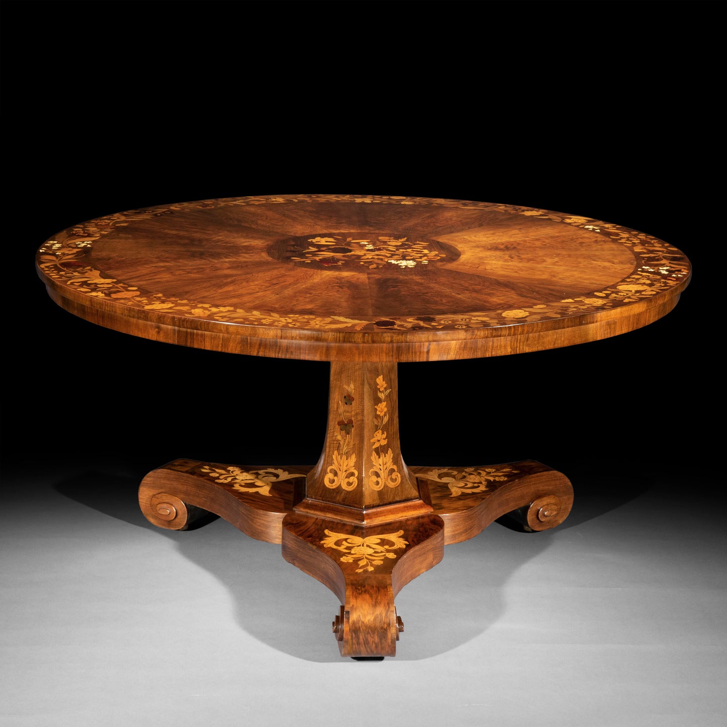 Fine Regency Walnut and Marquetry Dining Table