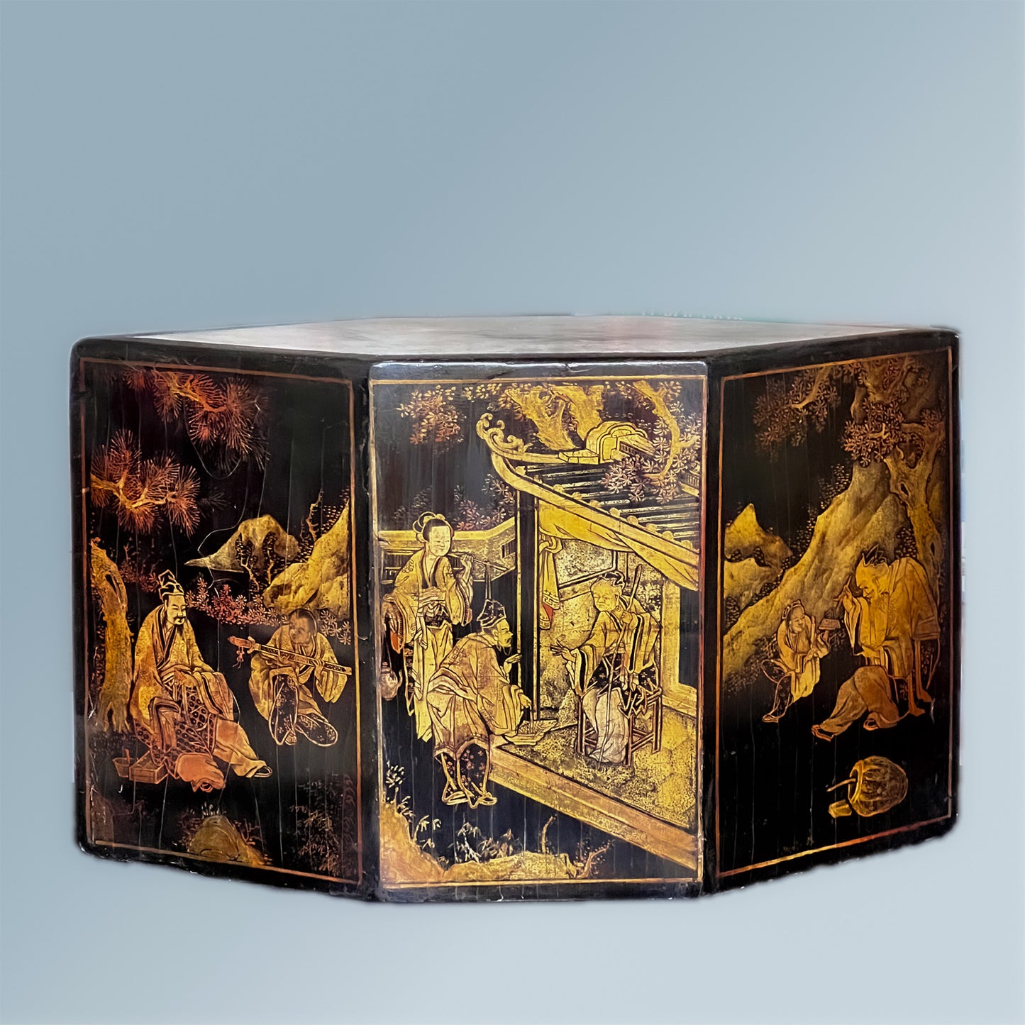 19th Century Hexagonal Chinoiserie Lacquer Stand