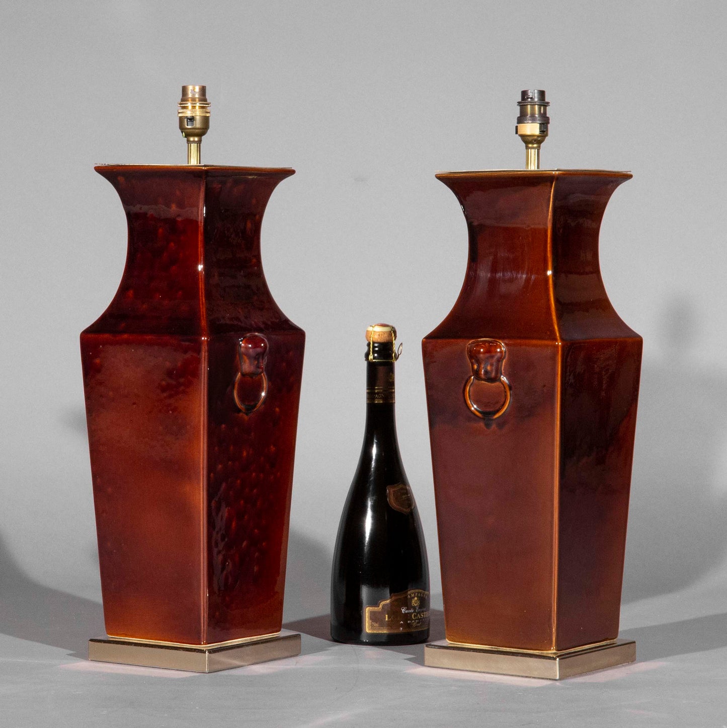 Pair of Sang de Boeuf Ceramic Vase Lamps