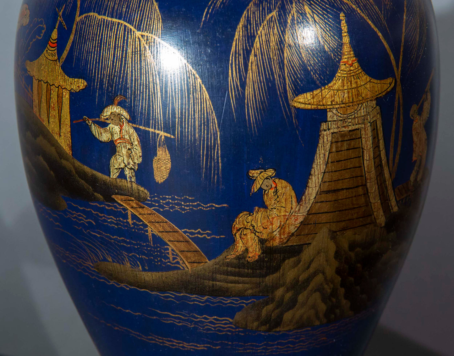 Pair of Blue Chinoiserie Vase Lamps