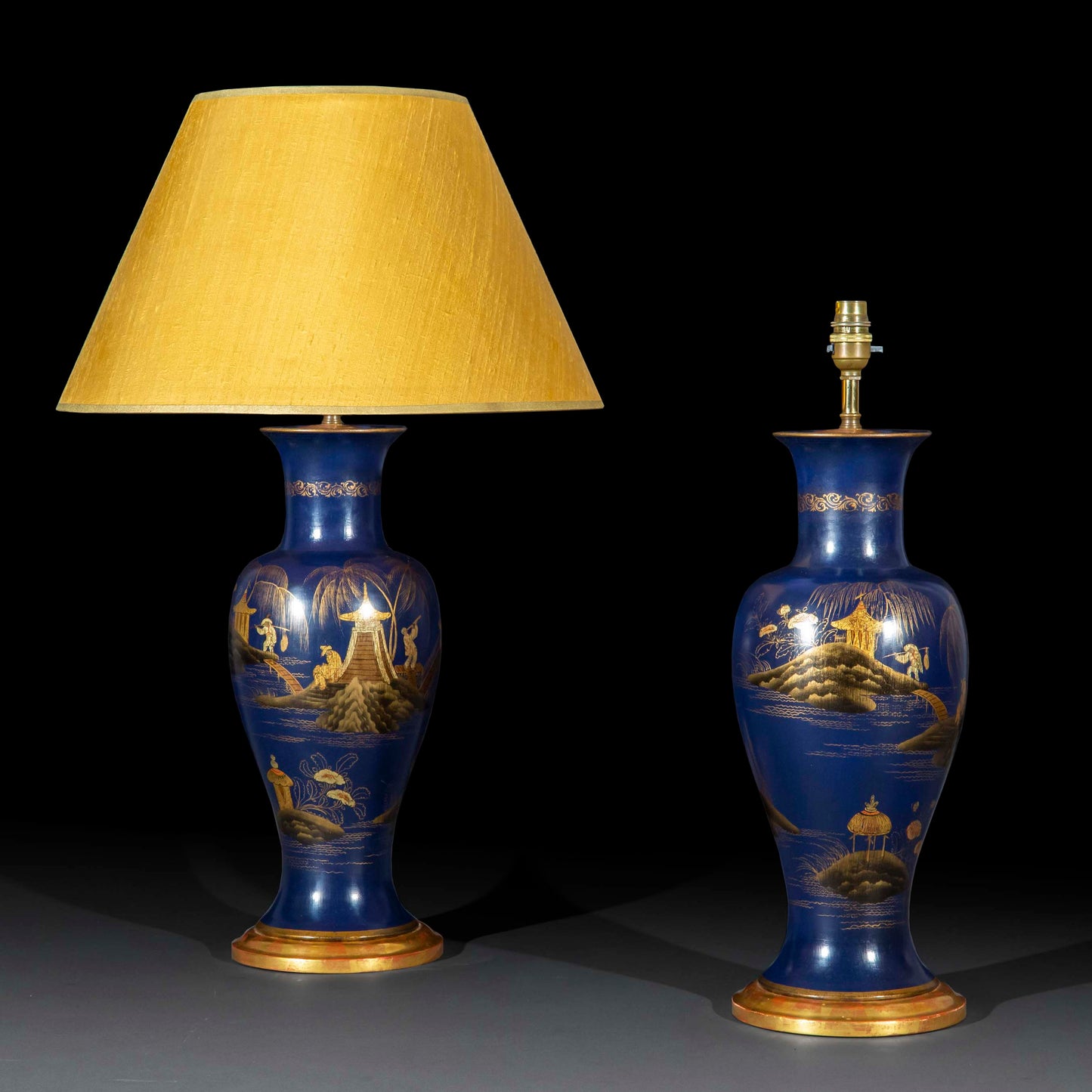 Pair of Blue Chinoiserie Vase Lamps