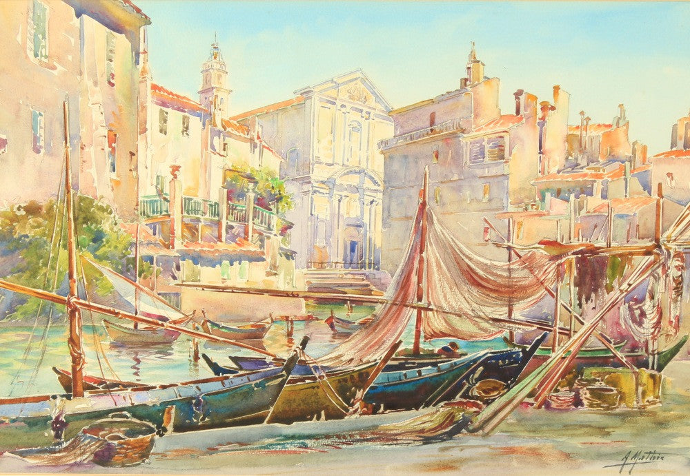 A. Mathis (1873-1940), Un port à Martigues, Fine Watercolour