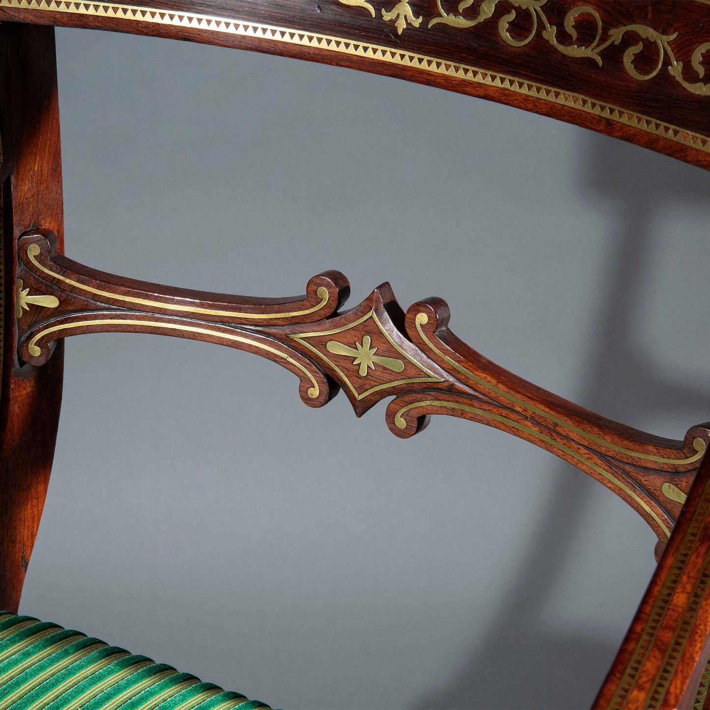 Large Regency Brass Inlaid Armchair, Attributed to George Oakley