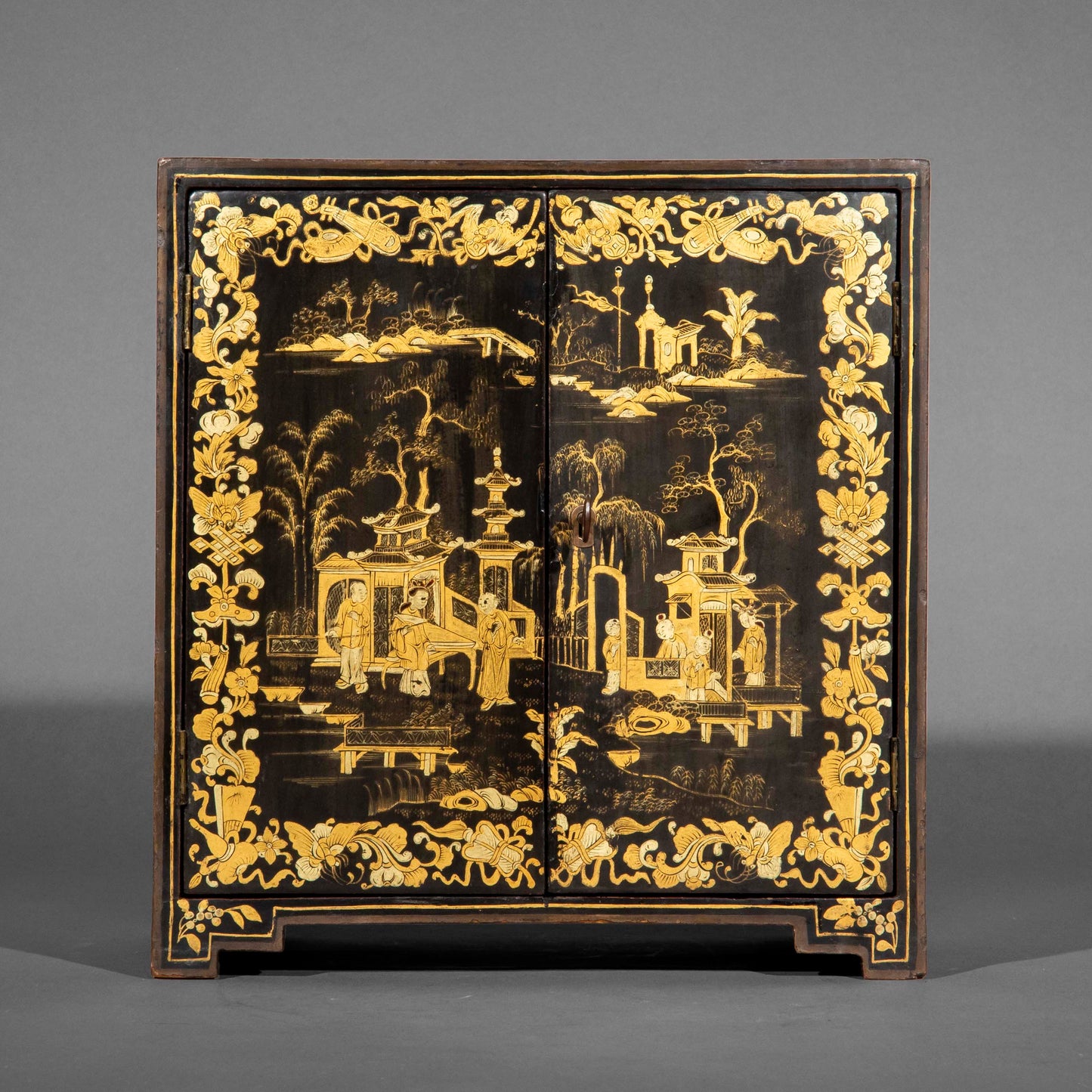 Antique Chinoiserie Black Lacquer Jewellery Cabinet