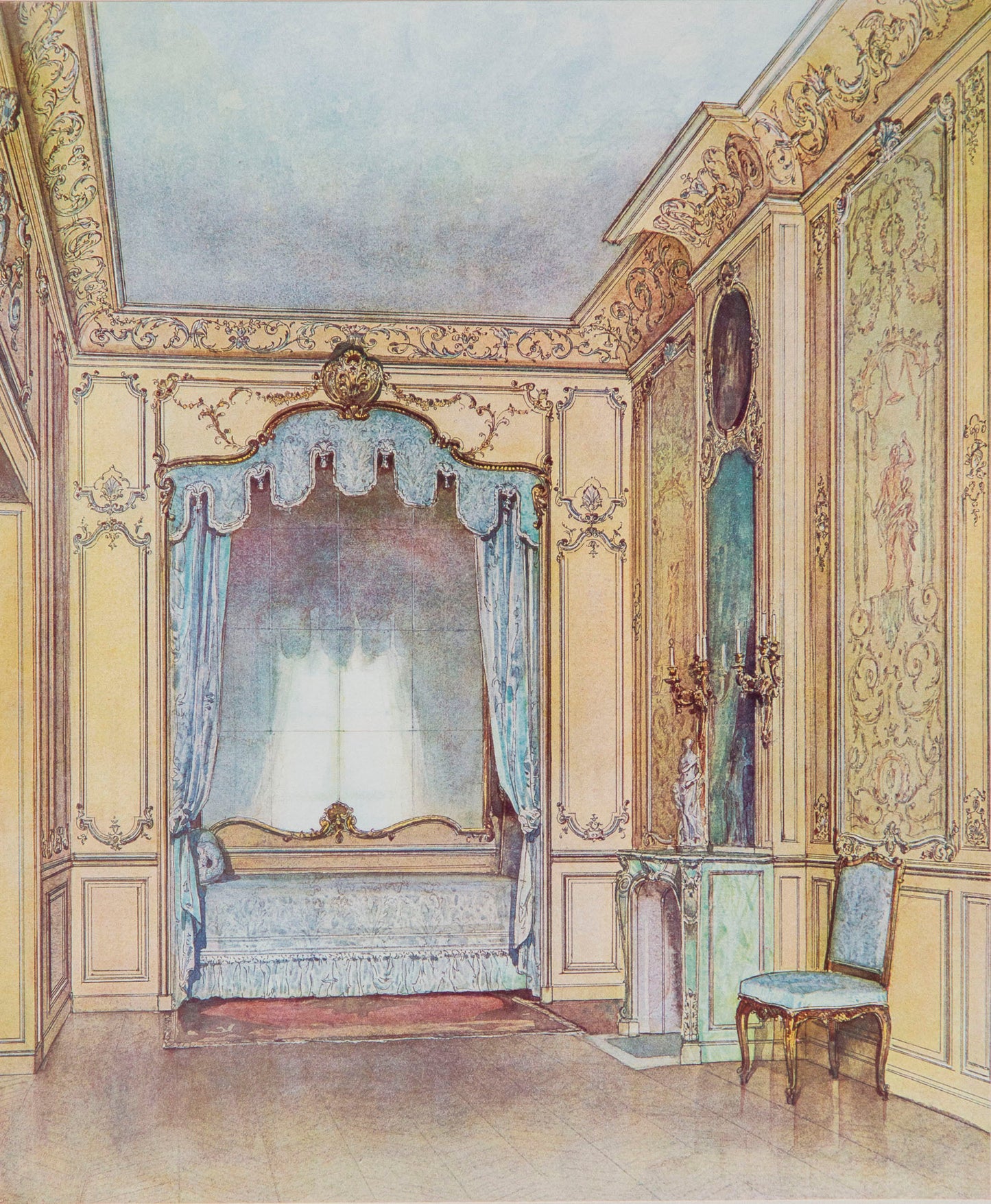 Six Antique French Interior Decor Prints