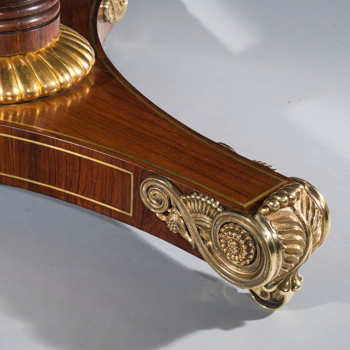 Fine Regency Rosewood, Calamander and Ebony, Brass Inlaid and Gilt Table