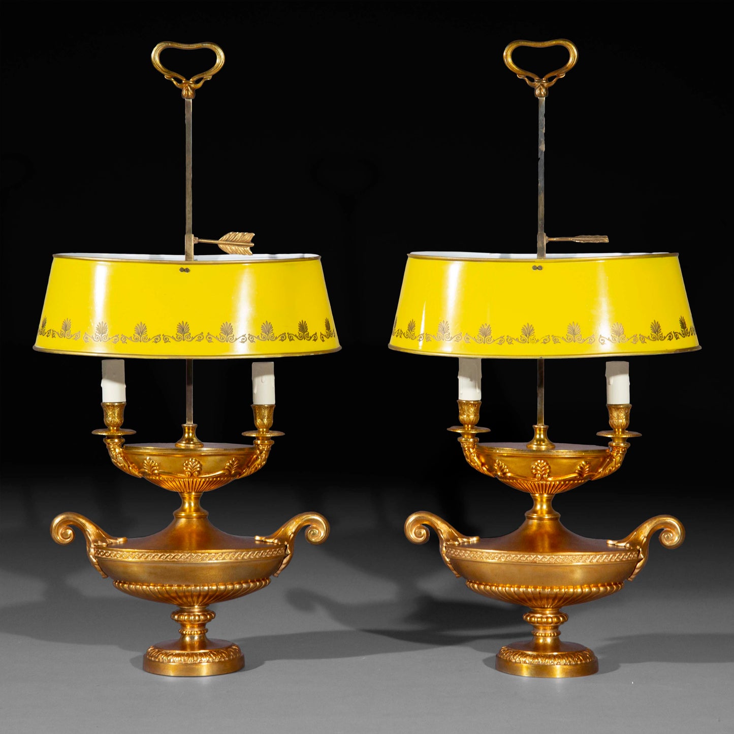 Pair of Lacquered Brass Bouillotte Lamps