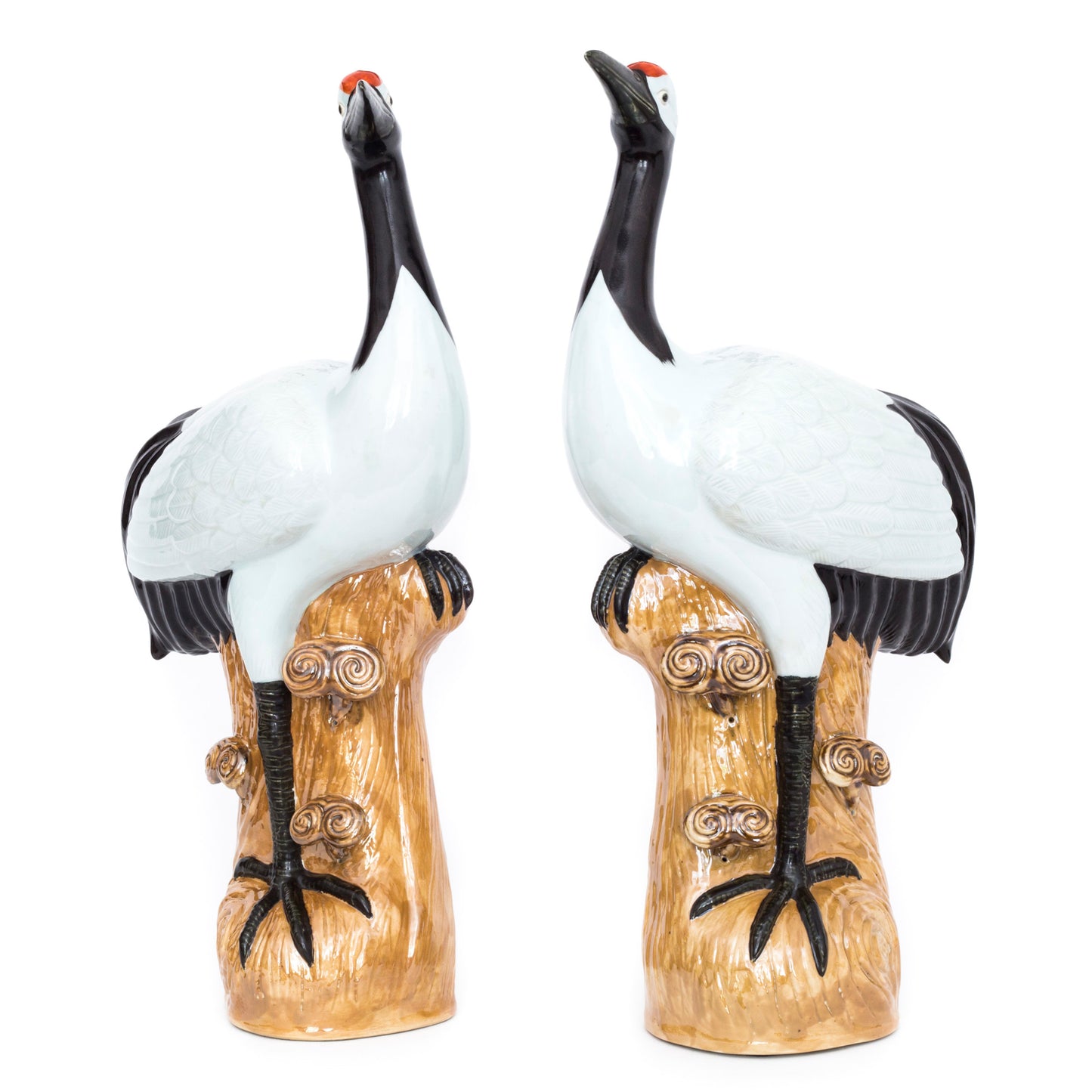 Massive Pair Of Chinese Republican Porcelain Glazed Cranes