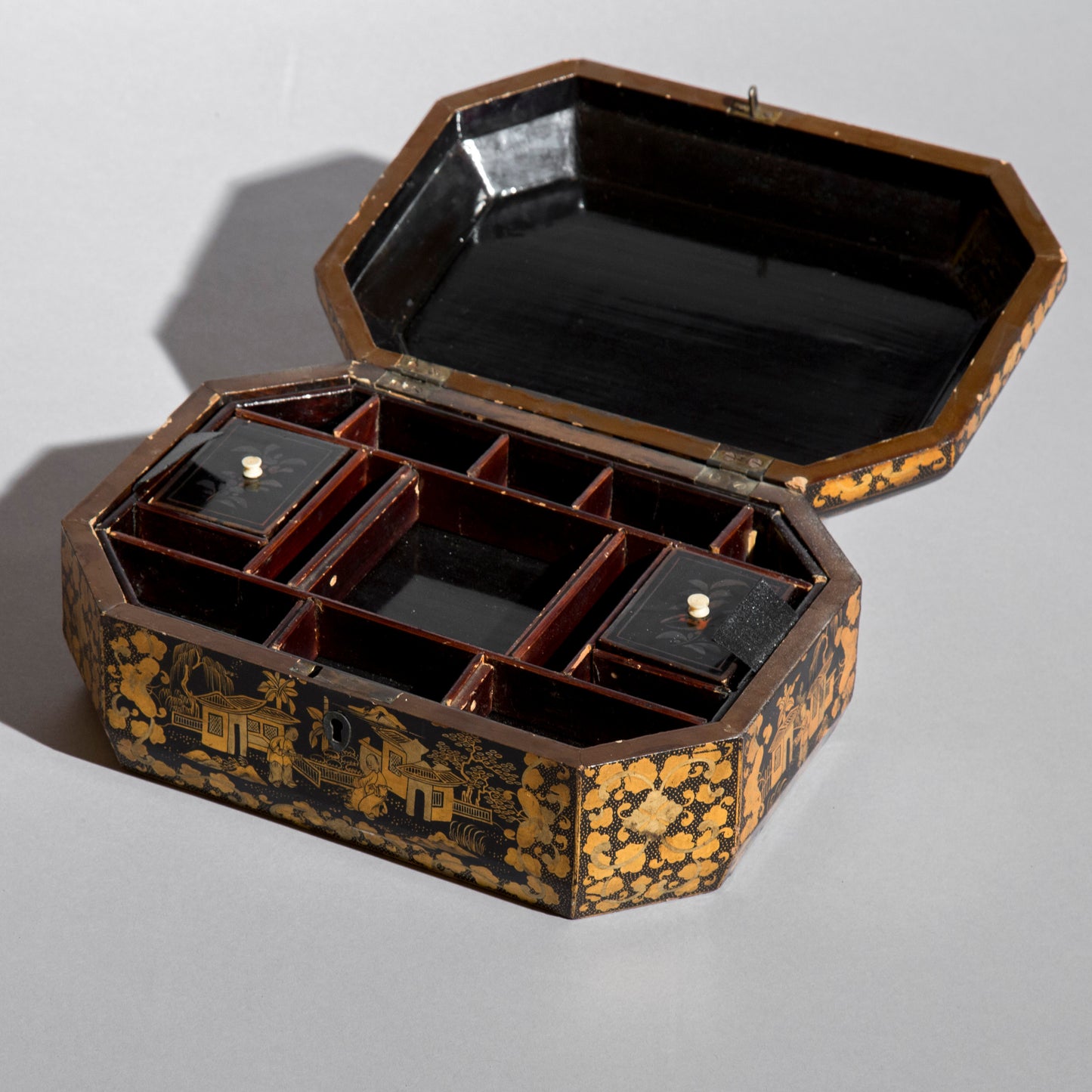 Antique Chinoiserie Lacquer Jewellery Box