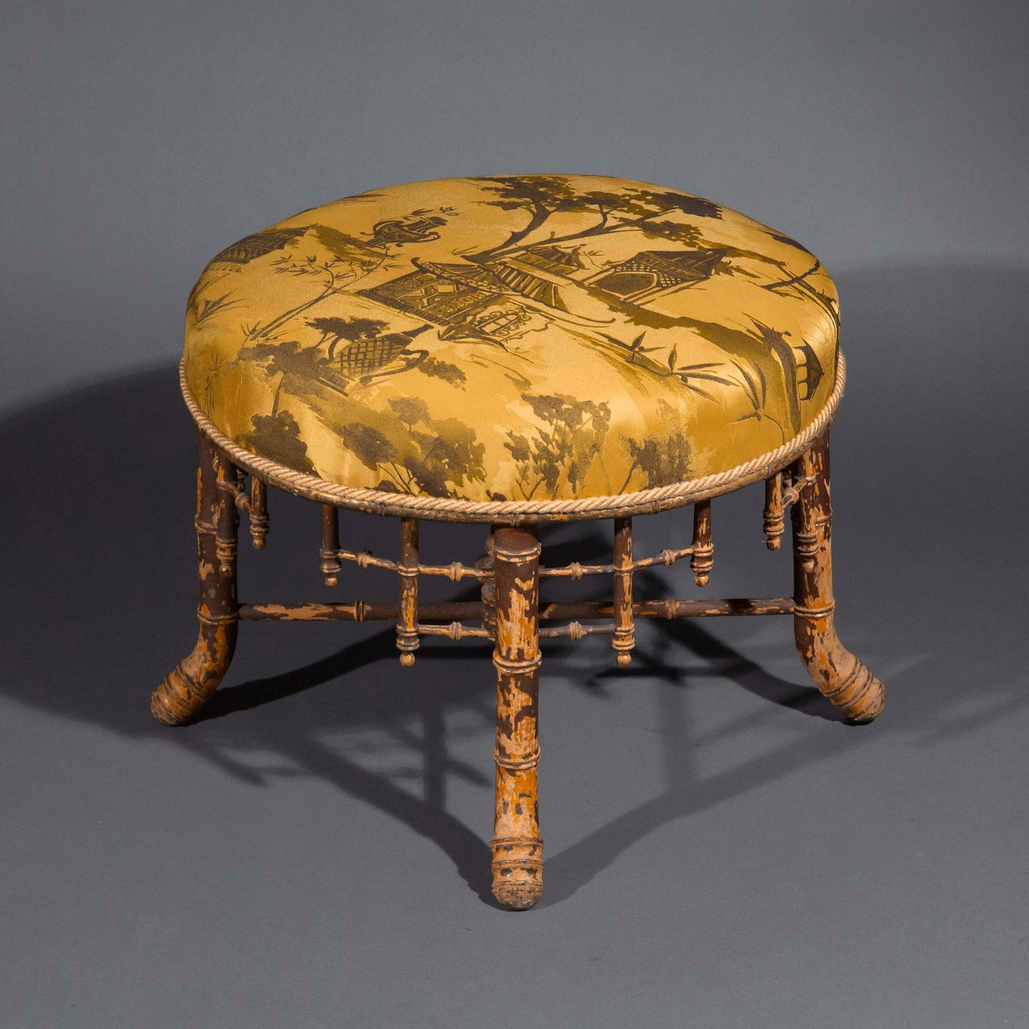 Antique Chinoiserie Faux-Bamboo Stool