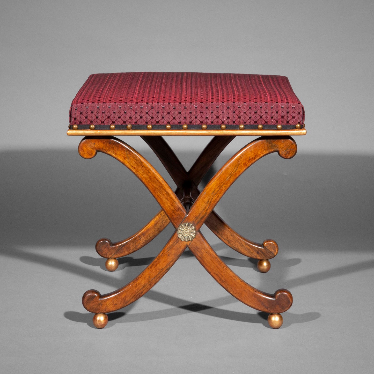 Regency Parcel-Gilt X-Frame Stool with Brass Mounts