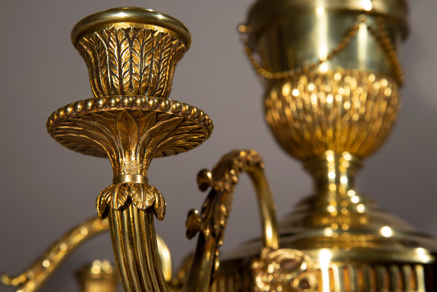 Pair of Robert Adam Style Bronze Chandeliers