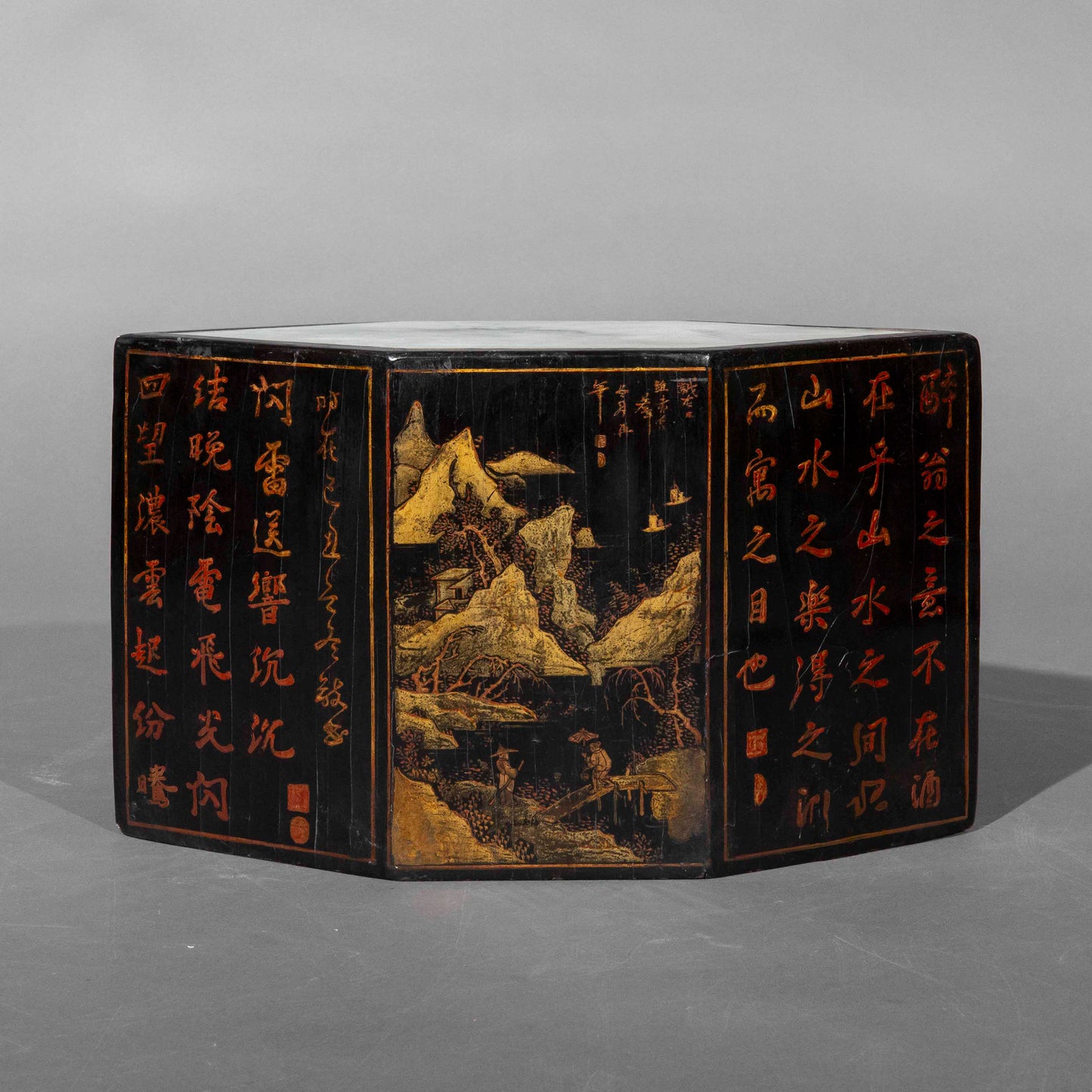19th Century Hexagonal Chinoiserie Lacquer Stand