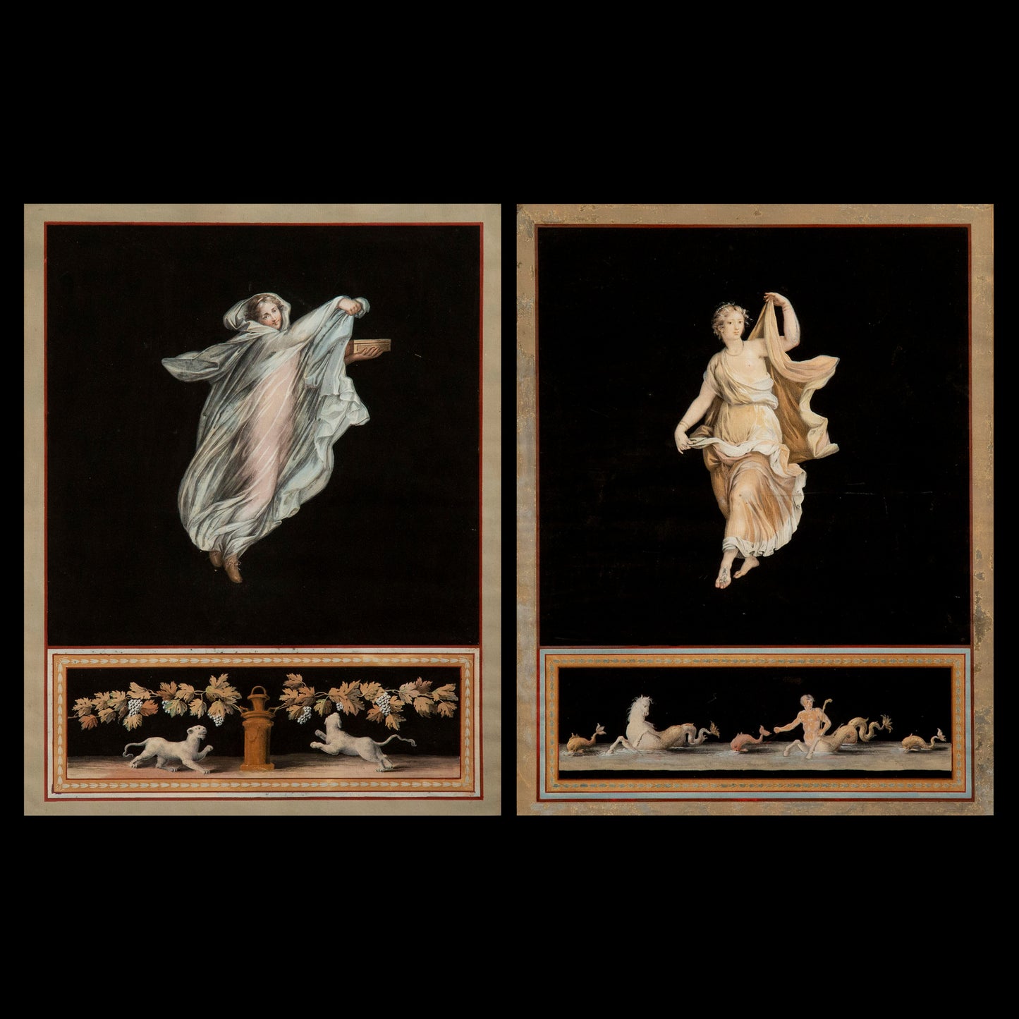 Pair of Michelangelo Maestri 'Pompeian' Gouaches