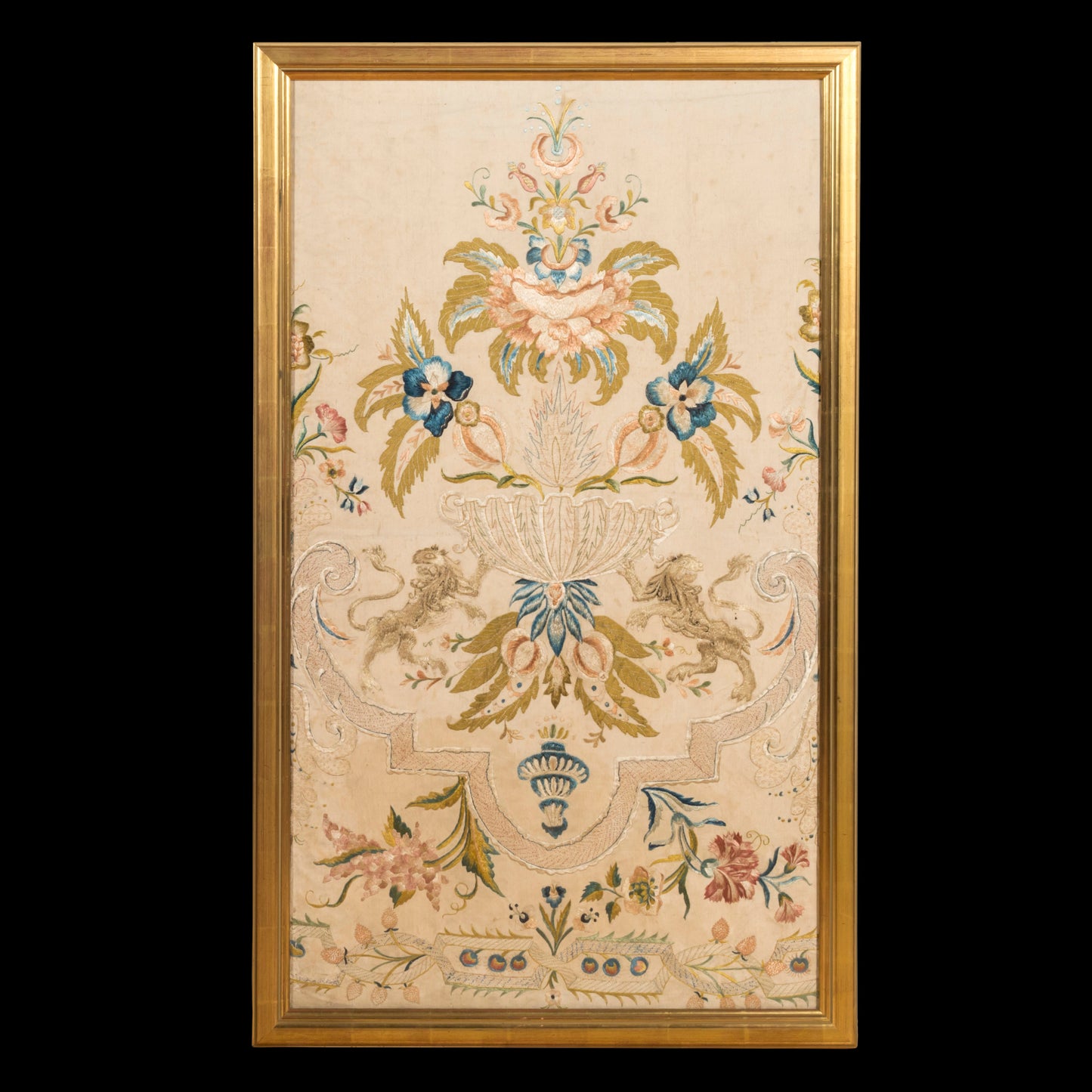 Fine Pair of Large 18th Century Silk Embroidered Panels