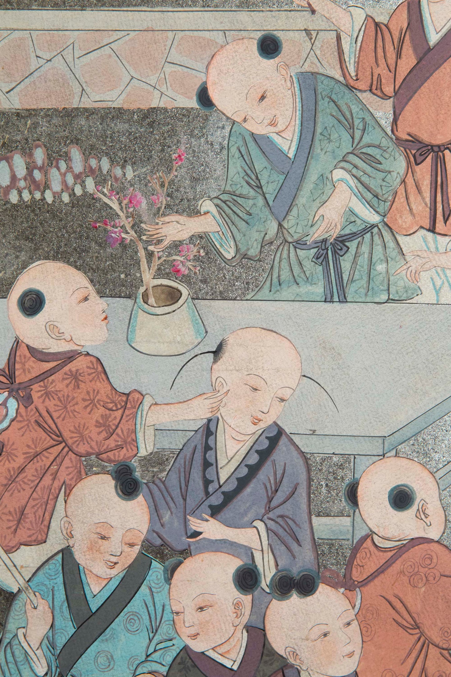Fine Chinese Silvered and Hand-Painted 'One Hundred Boys' Screen