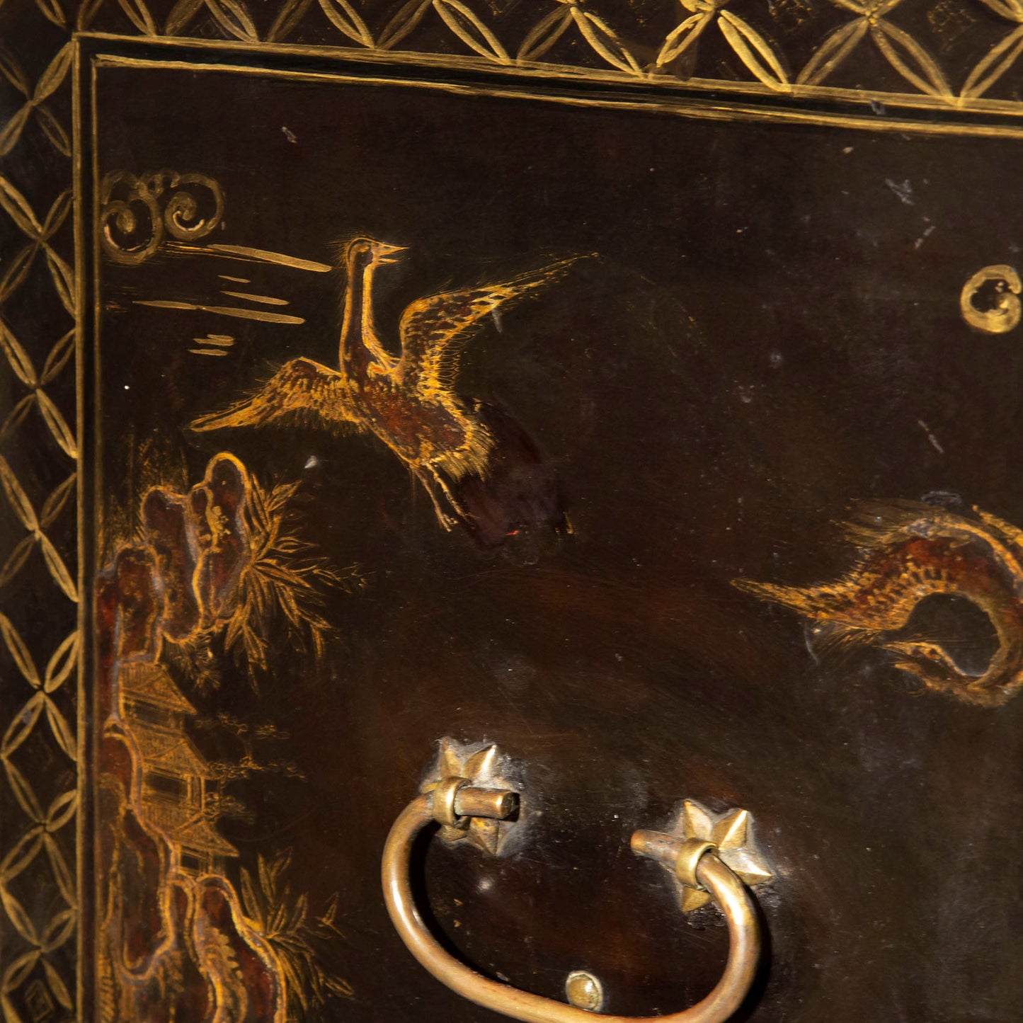Antique Chinoiserie Black Lacquer Cabinet on Stand, 19th Century