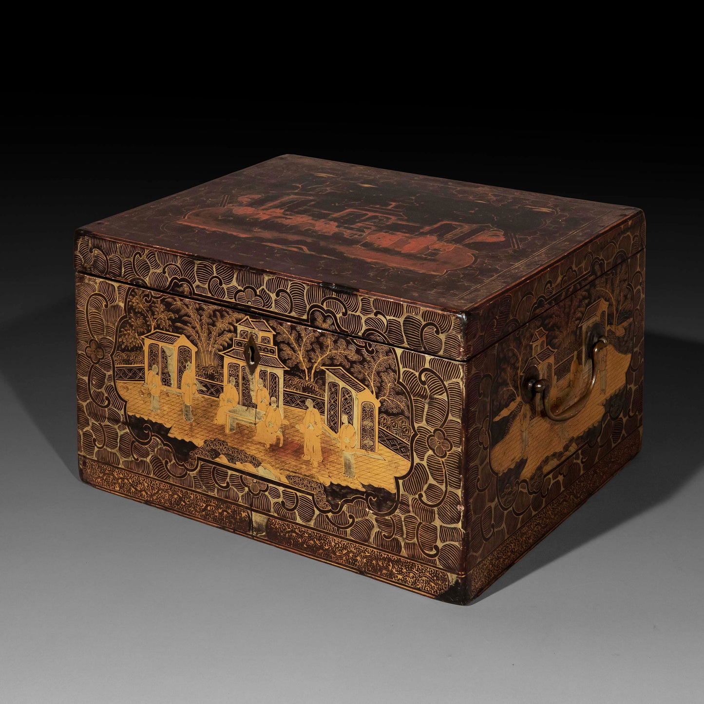 Large 19th Century Chinese Lacquer Box or Tea Chest