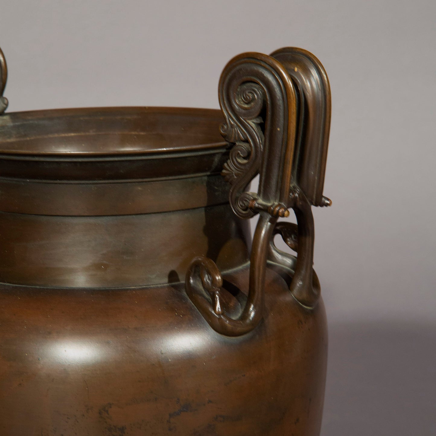 Fine Pair of 19th Century Grand Tour Bronze Volute Krater Vases