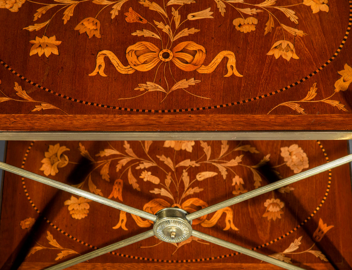 Pair of Brass and Marquetry Tables in the manner of Mallett