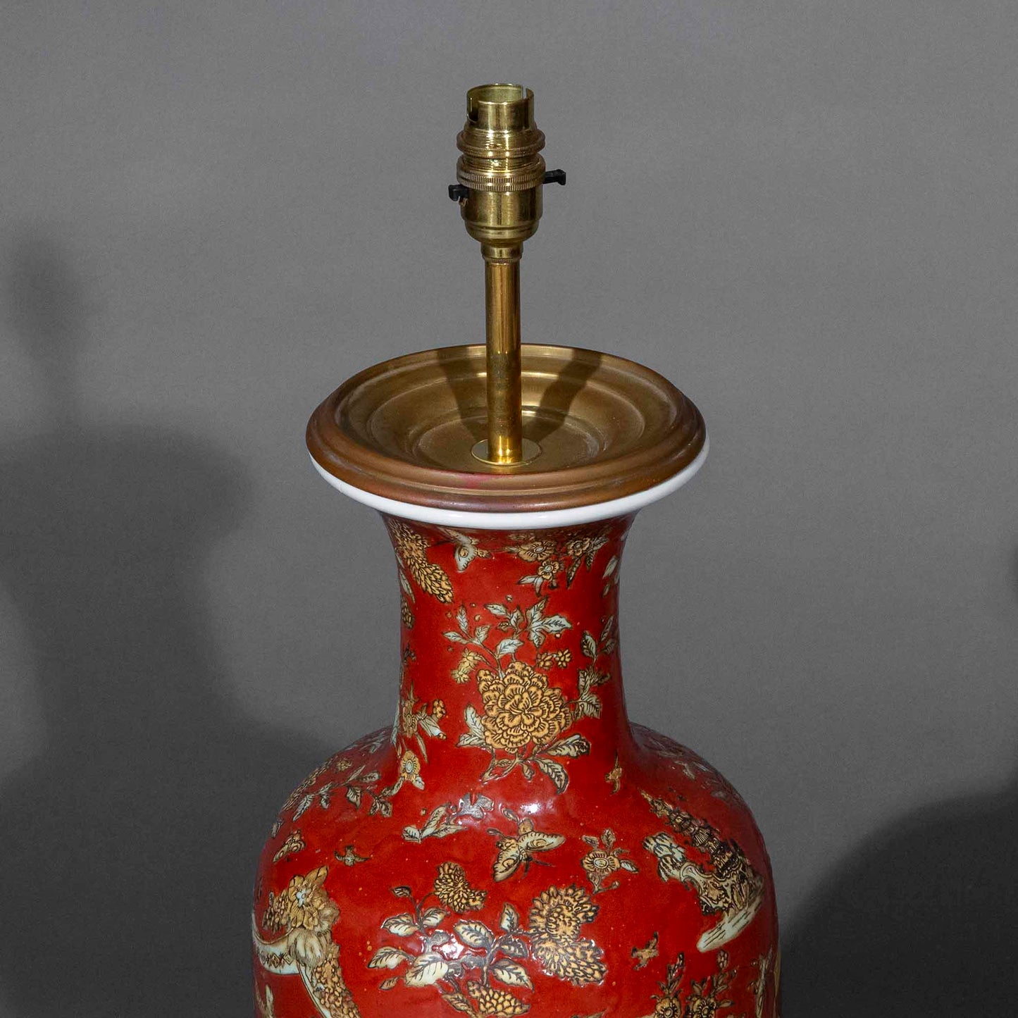 Antique Coral Red Chinoiserie Vase Lamp