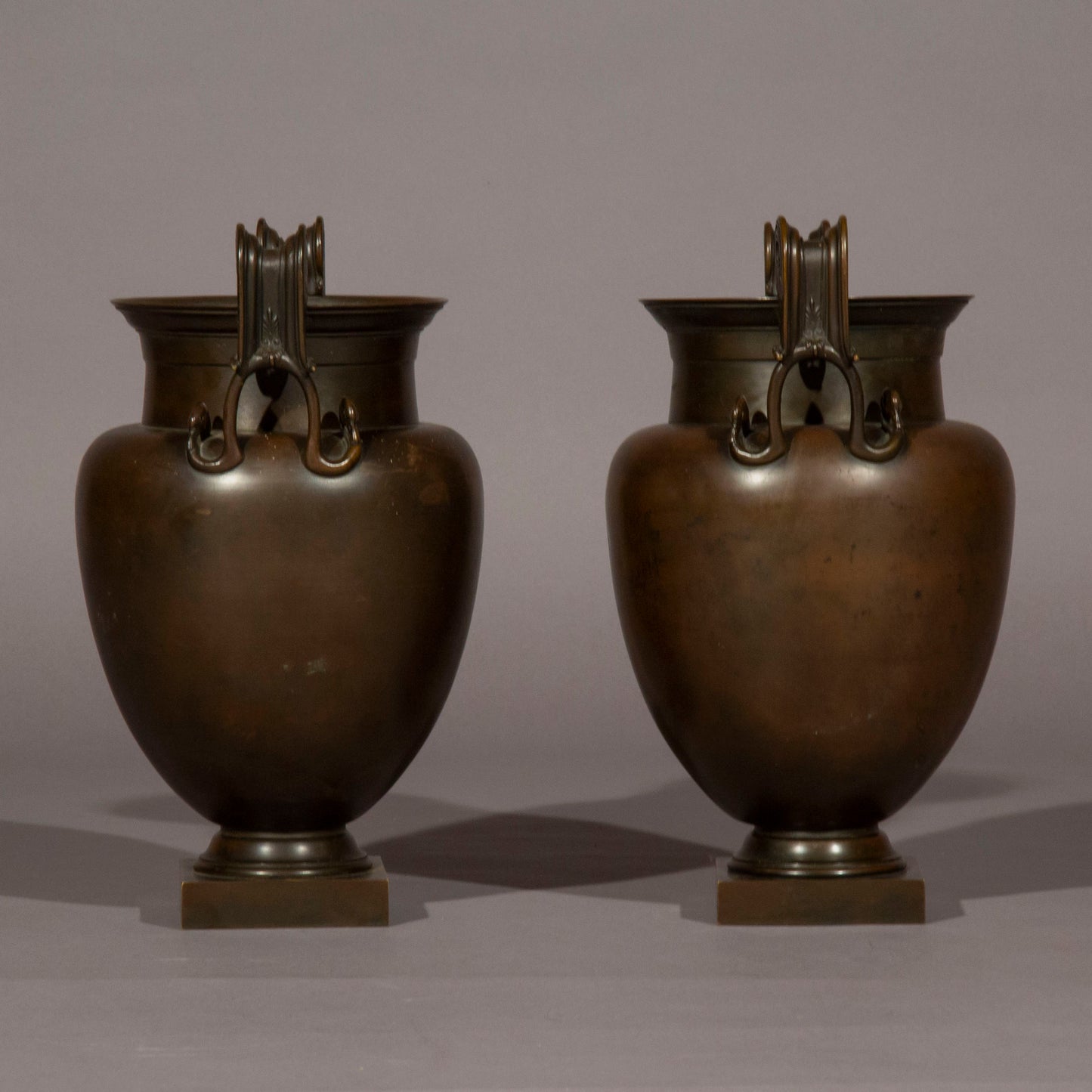 Fine Pair of 19th Century Grand Tour Bronze Volute Krater Vases