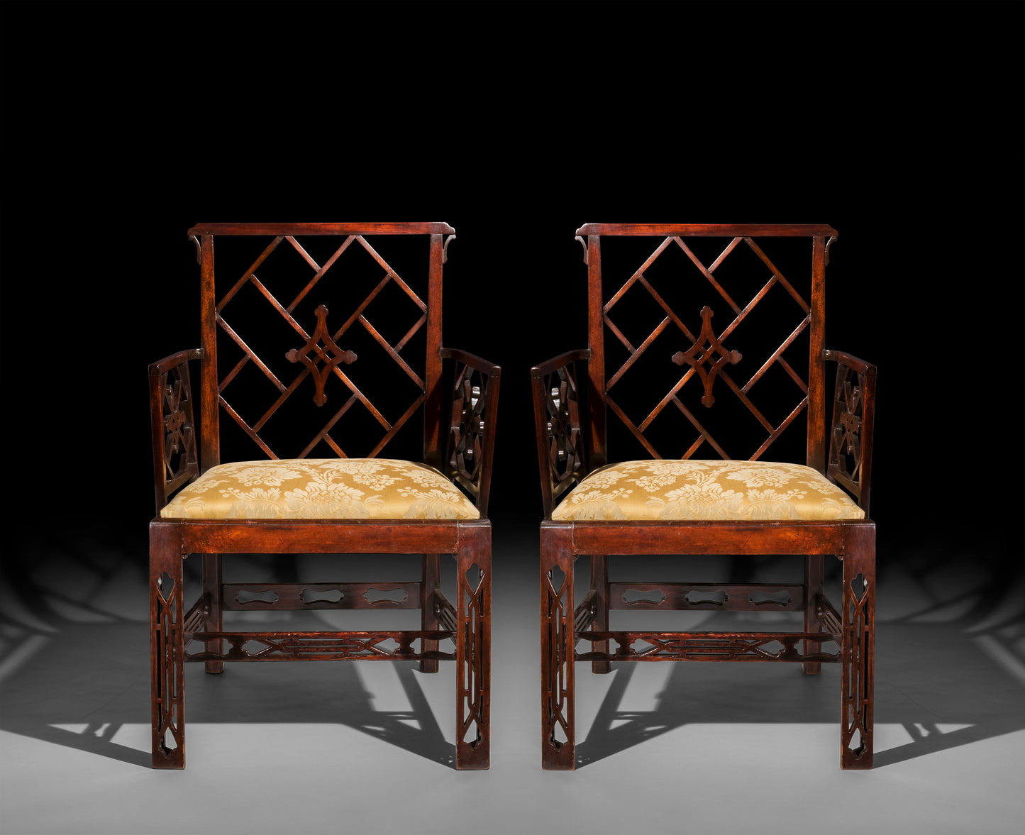 Pair of George III Chinoiserie Armchairs, to a design by Mayhew & Ince