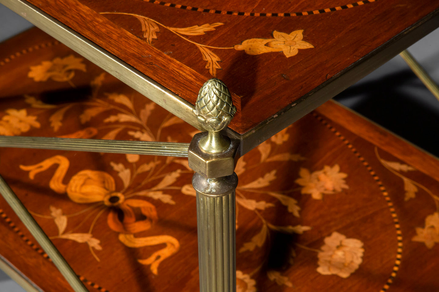 Pair of Brass and Marquetry Tables in the manner of Mallett