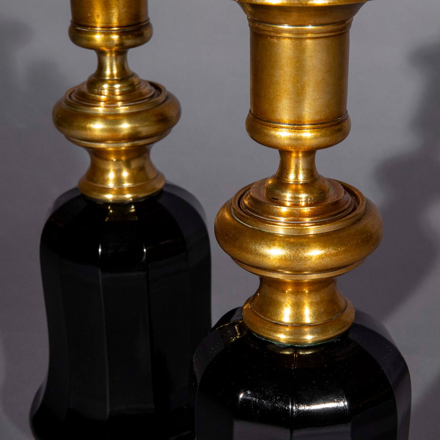 Pair of 19th Century Black Glass Lamps