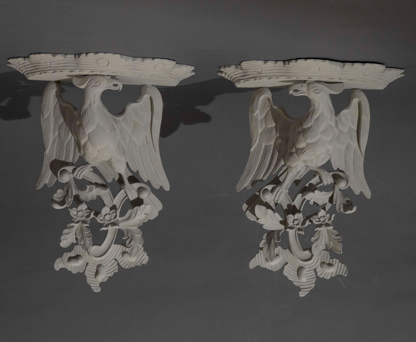 Pair of Chinoiserie Grey Painted Wall Brackets