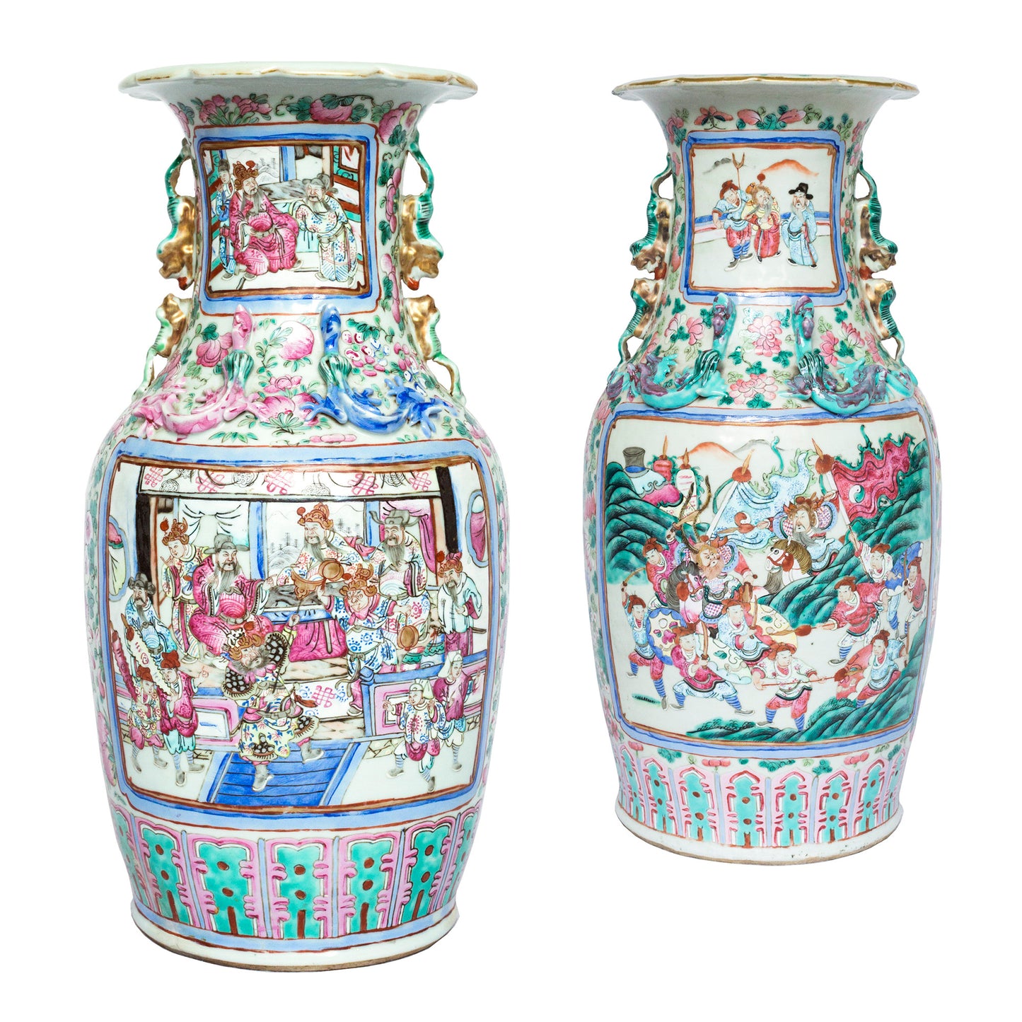 Close Pair of Large Chinese Famille Rose Vases