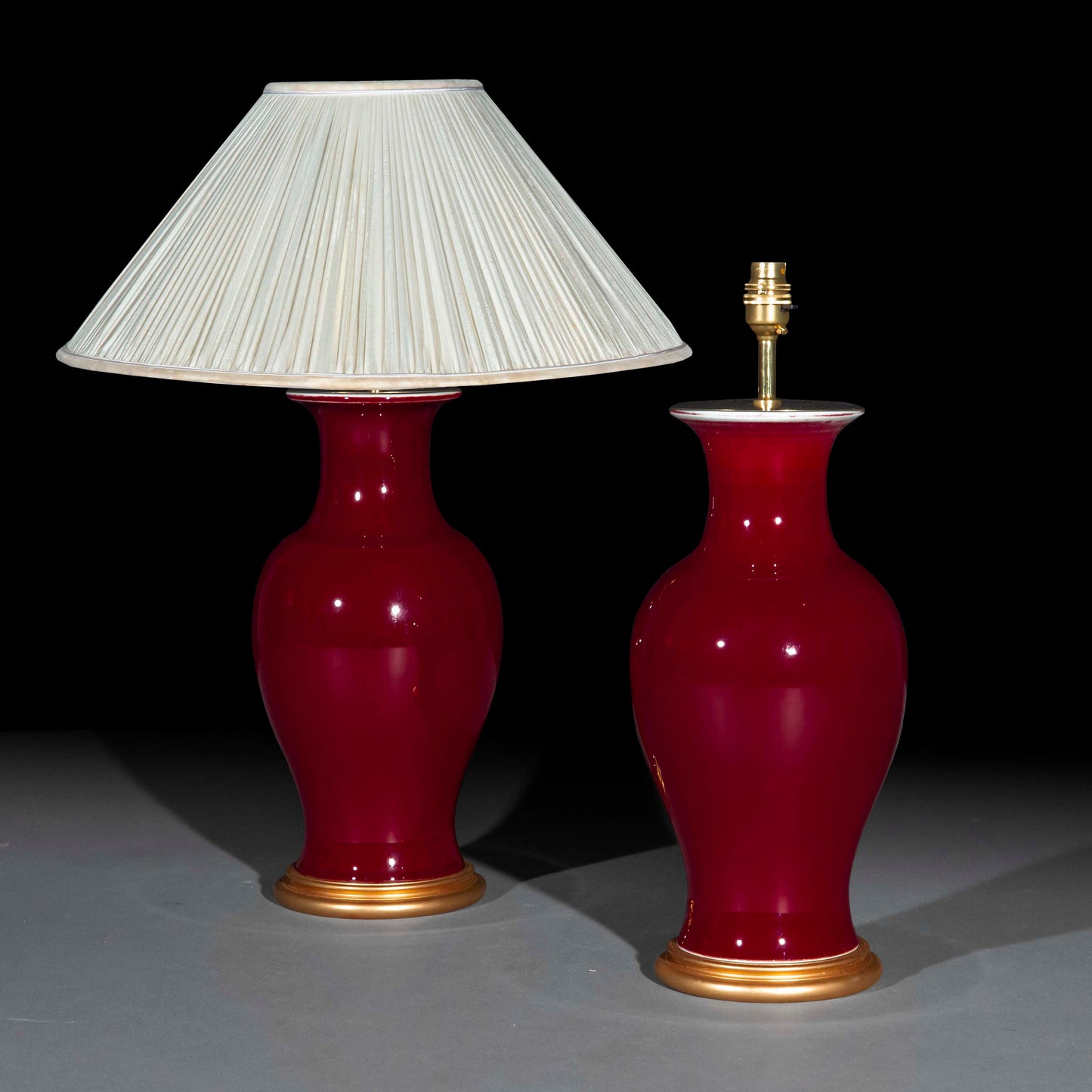 Pair of Chinese Red Glazed Vase Lamps