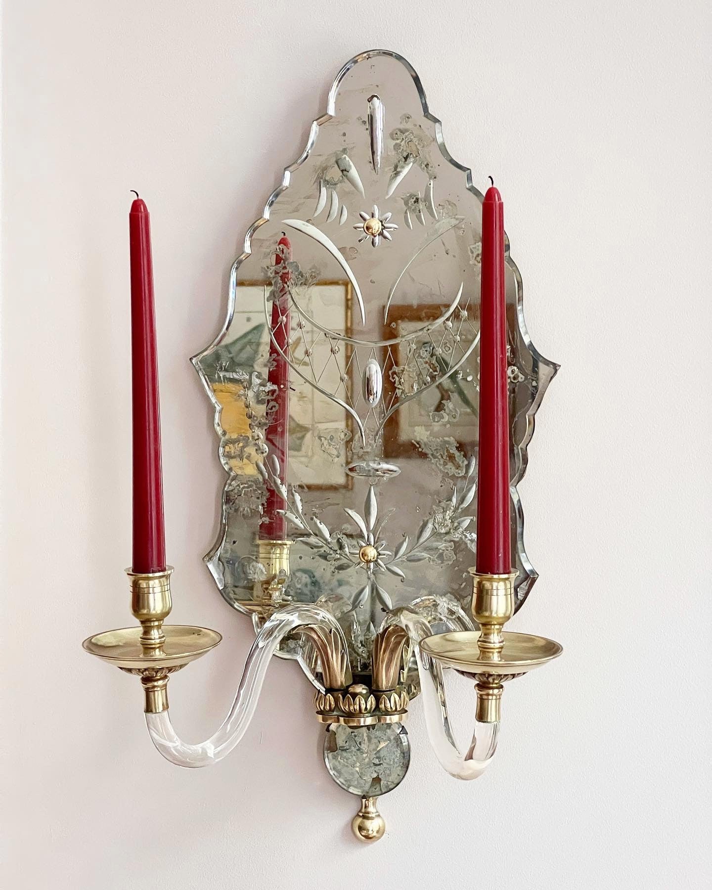 Pair of Etched Mirror Wall Lights