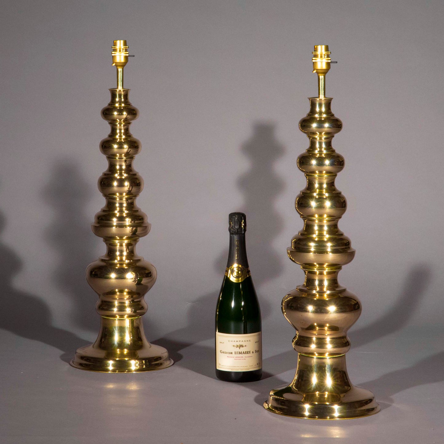 Pair of Large Midcentury Polished Bronze Lamps